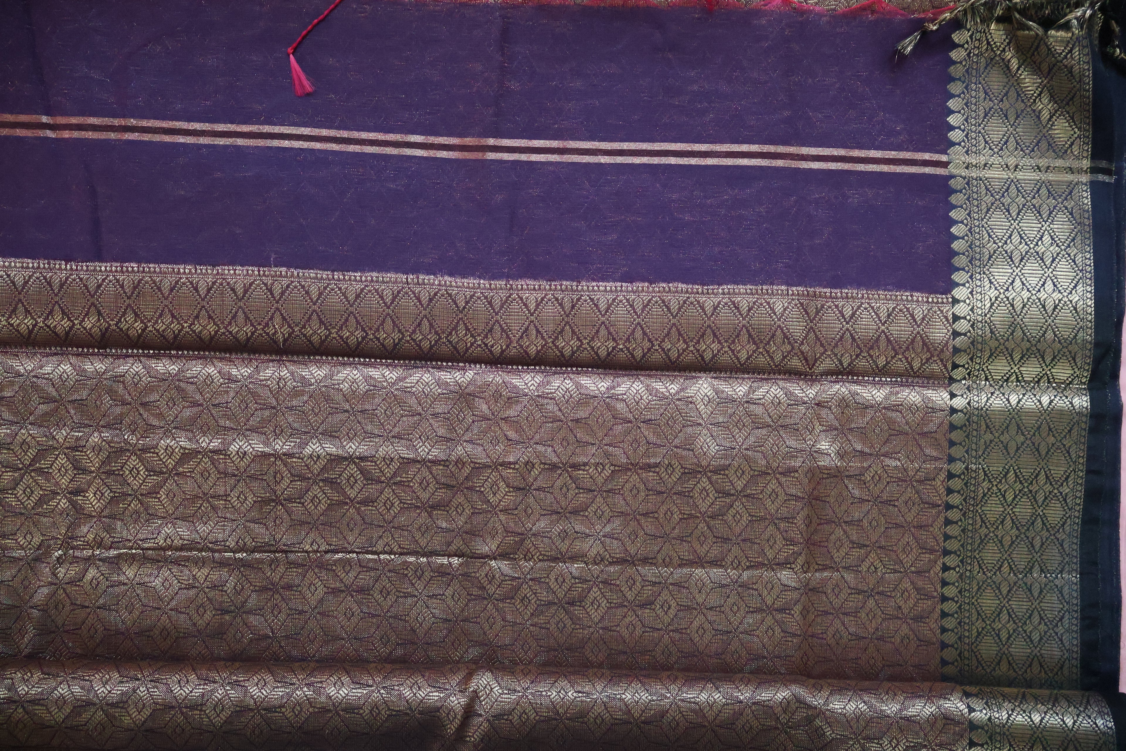 Deep Blue Maheshwari Cotton Saree with Antique Gold Brocade Pallu | Handwoven Heritage