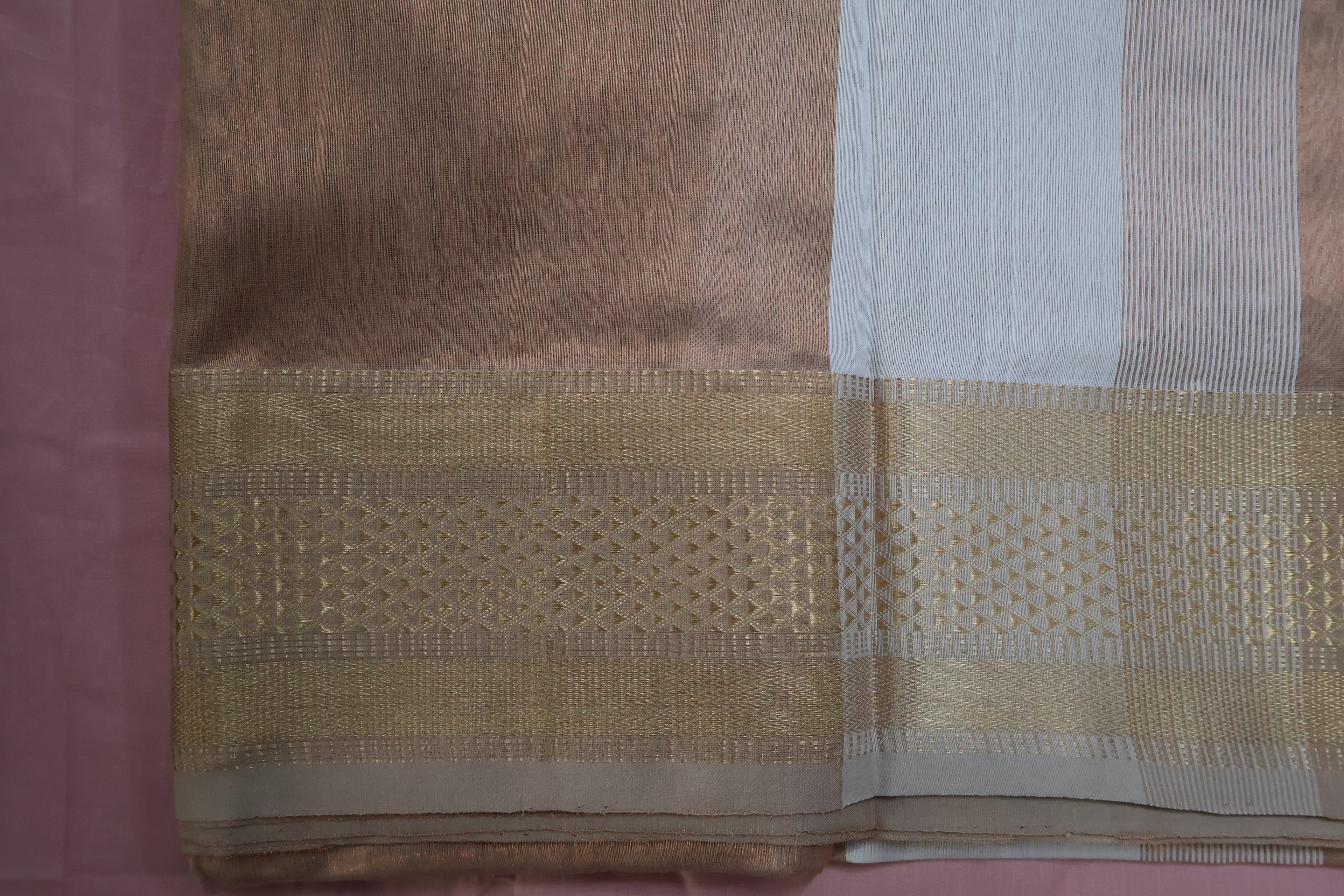 Pastel Gold Tissue Saree in Maheshwari Weave | Lightweight Handloom Elegance