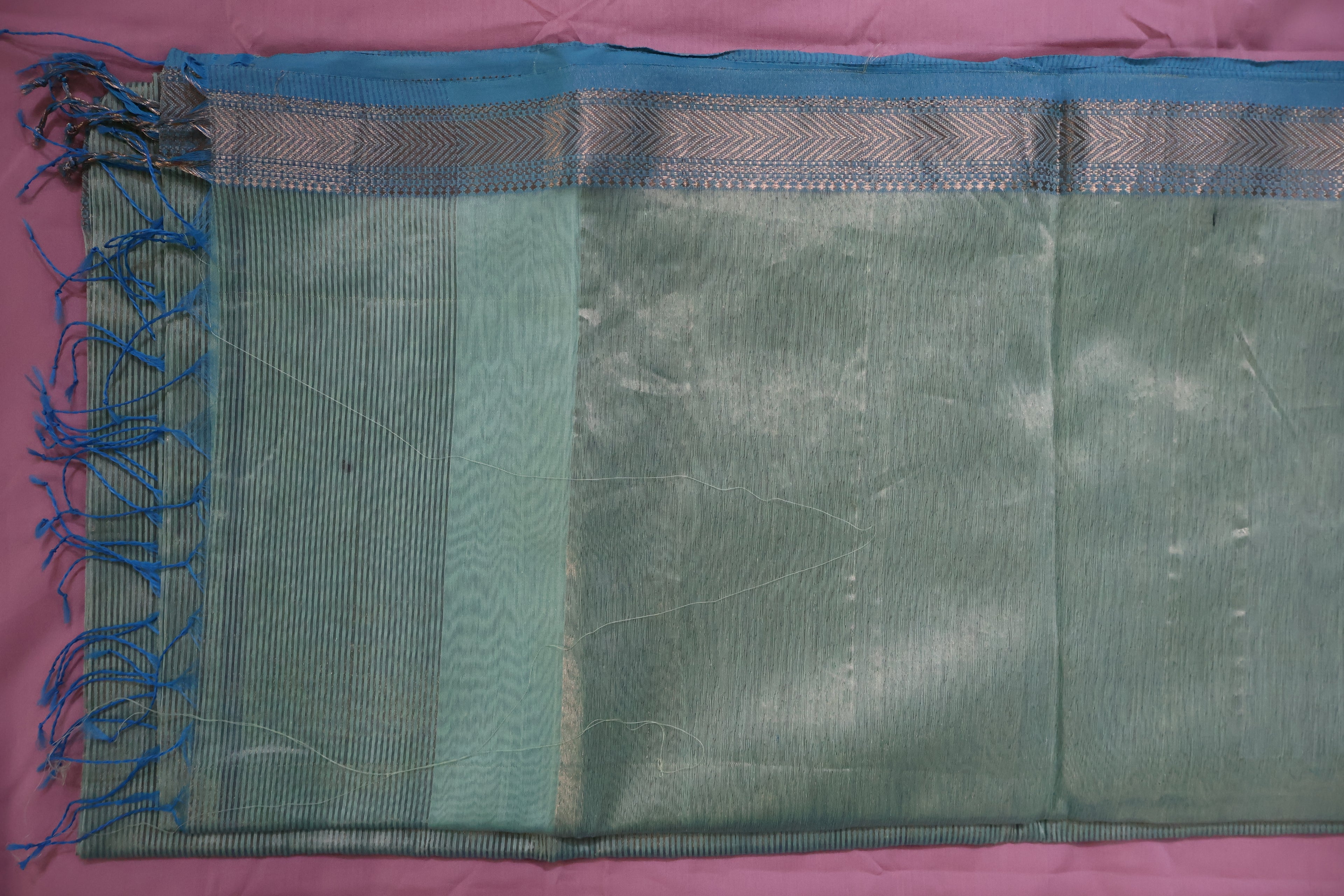 Airy Aqua Maheshwari Silk Cotton Saree with Subtle Zari Stripes