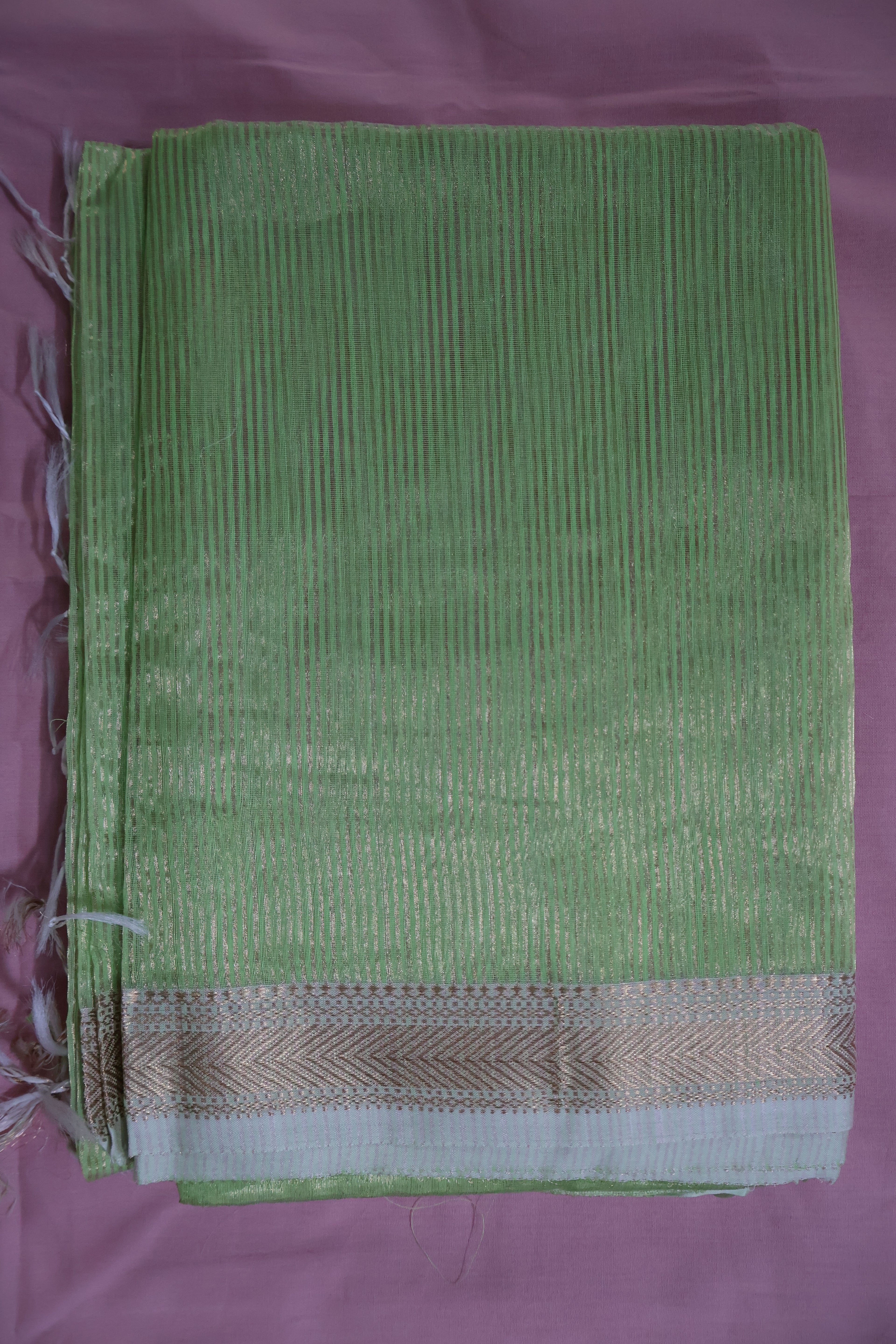Light Green Maheshwari Silk-Cotton Saree with Subtle Zari Stripes | Airy & Effortless Drape