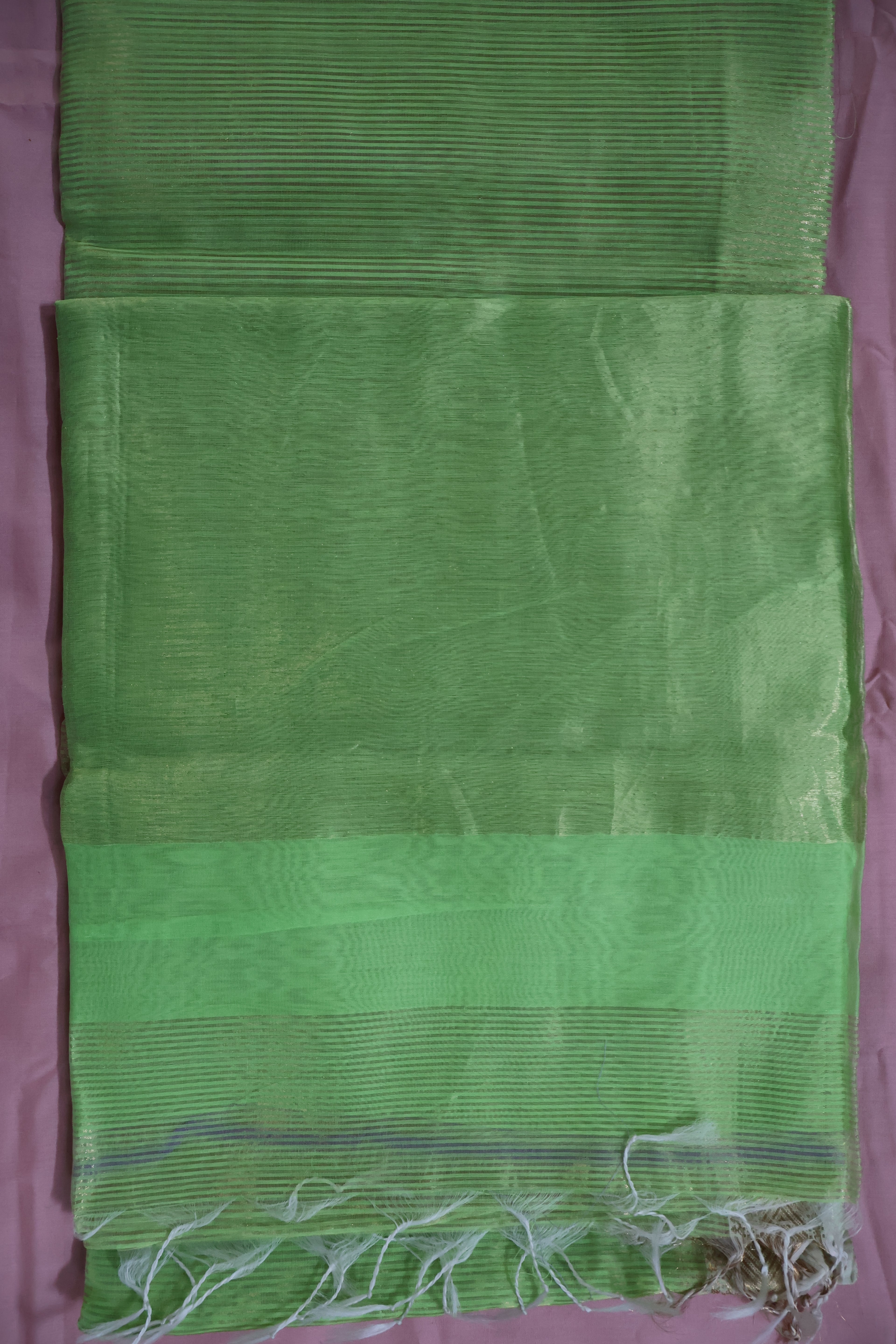 Light Green Maheshwari Silk-Cotton Saree with Subtle Zari Stripes | Airy & Effortless Drape
