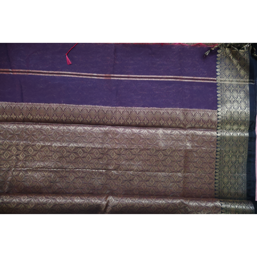 Deep Blue Maheshwari Cotton Saree with Antique Gold Brocade Pallu | Handwoven Heritage