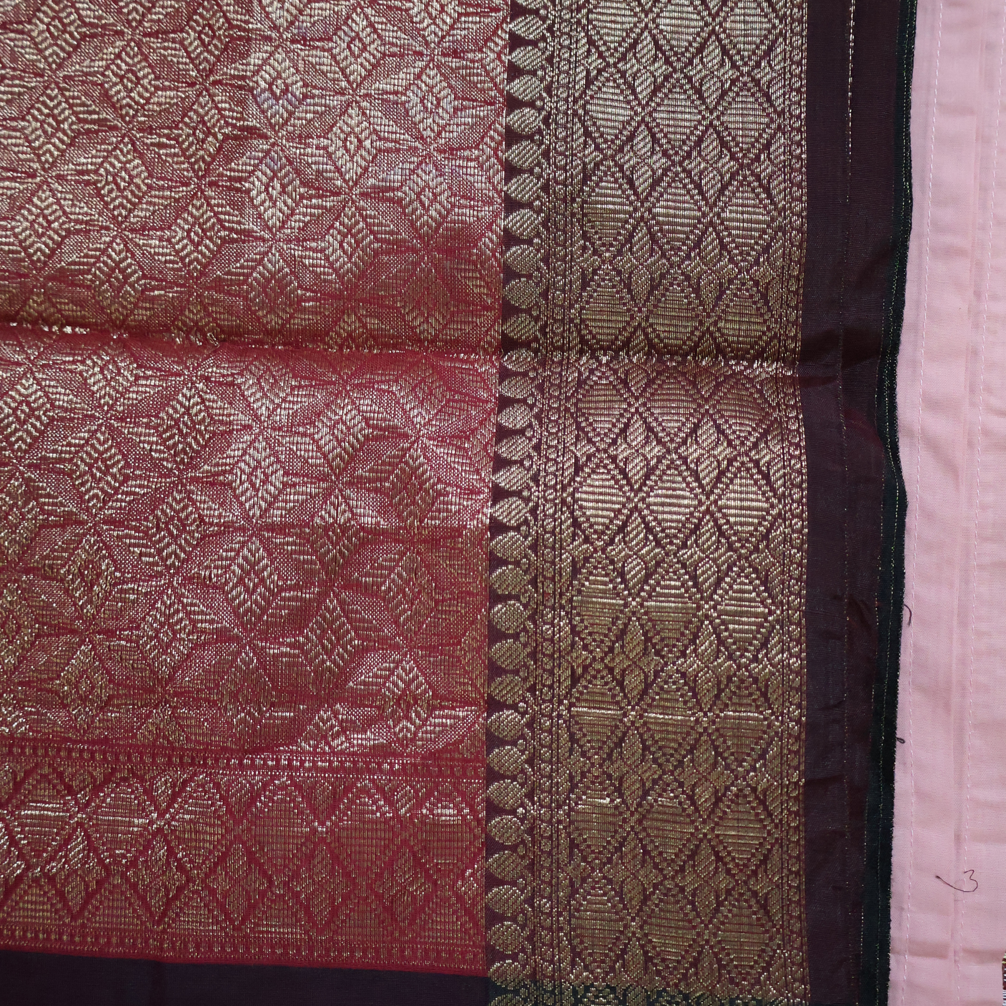 Plum Cotton Maheshwari Saree with Rich Gold Brocade Pallu | Handwoven Elegance