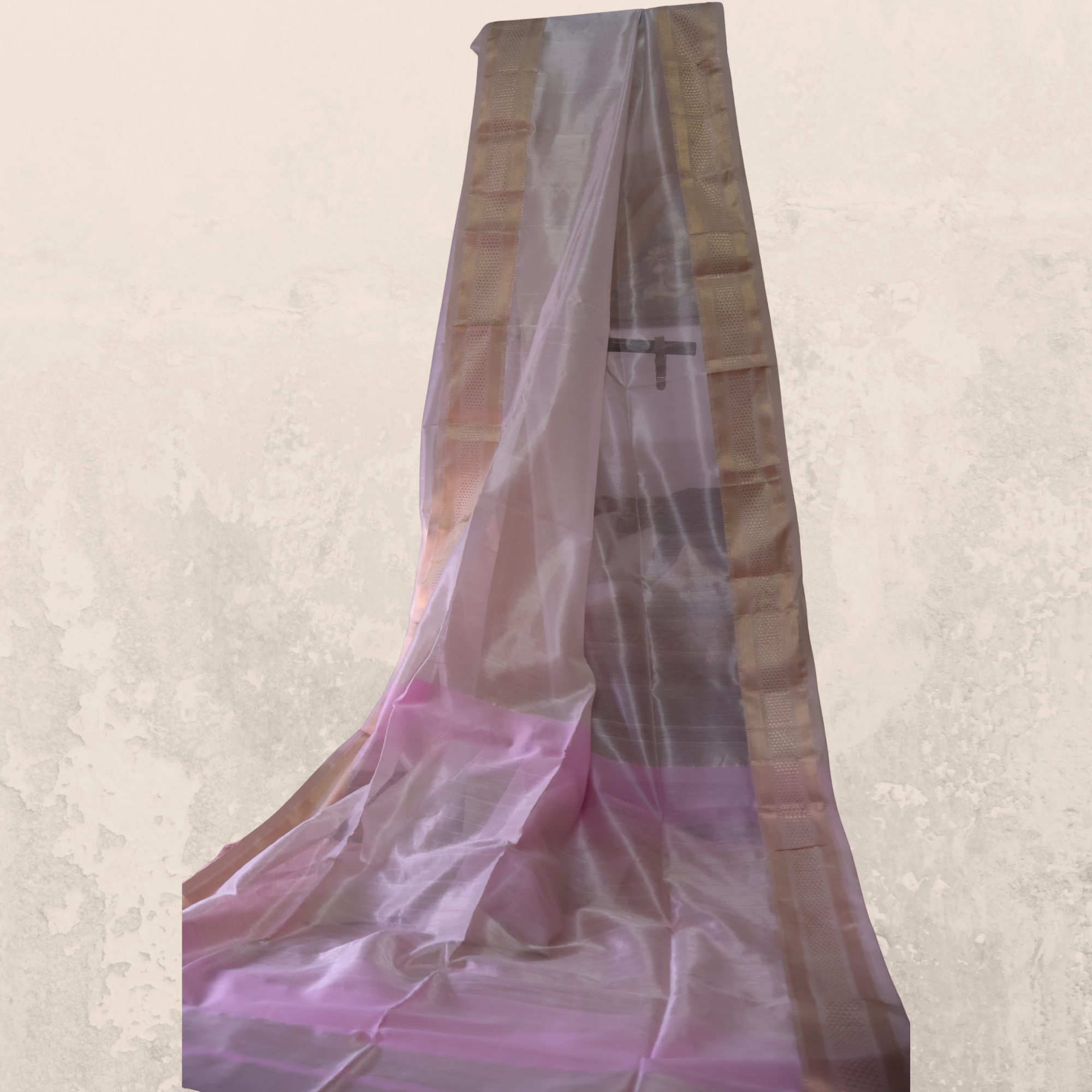 Pastel Pink Tissue Maheshwari Saree with Subtle Zari Border | Lightweight Handwoven Elegance