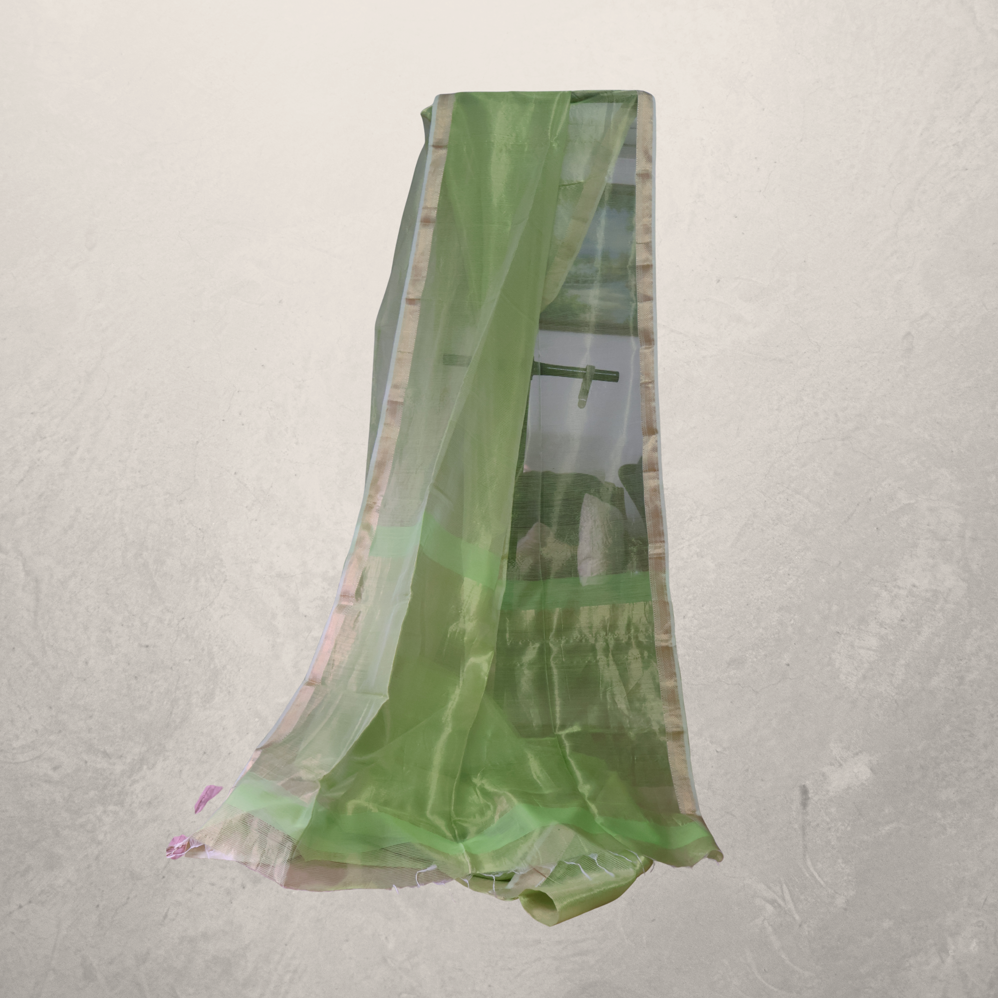 Light Green Maheshwari Silk-Cotton Saree with Subtle Zari Stripes | Airy & Effortless Drape