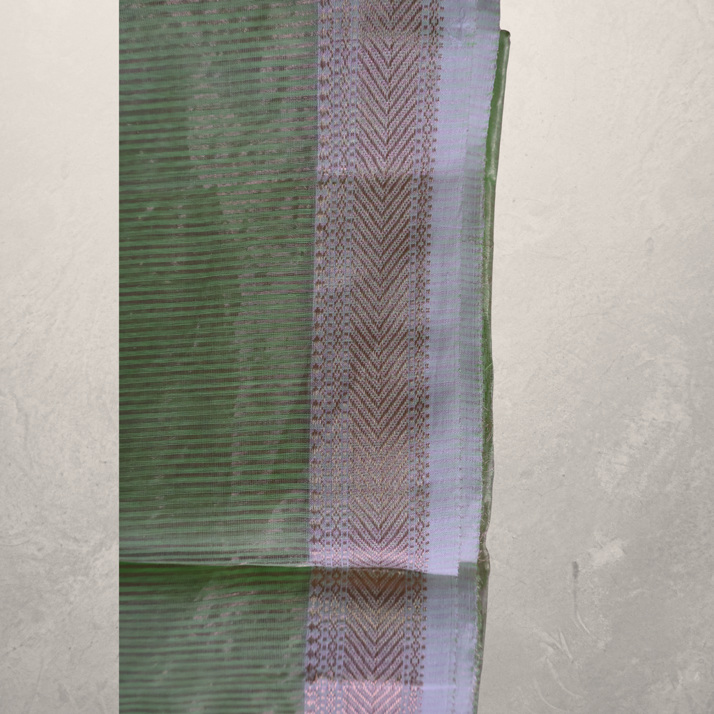 Light Green Maheshwari Silk-Cotton Saree with Subtle Zari Stripes | Airy & Effortless Drape