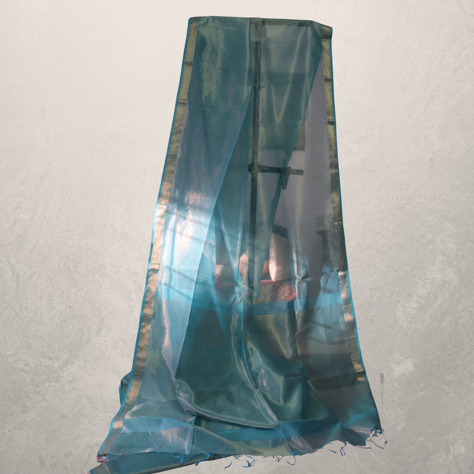 Airy Aqua Maheshwari Silk Cotton Saree with Subtle Zari Stripes
