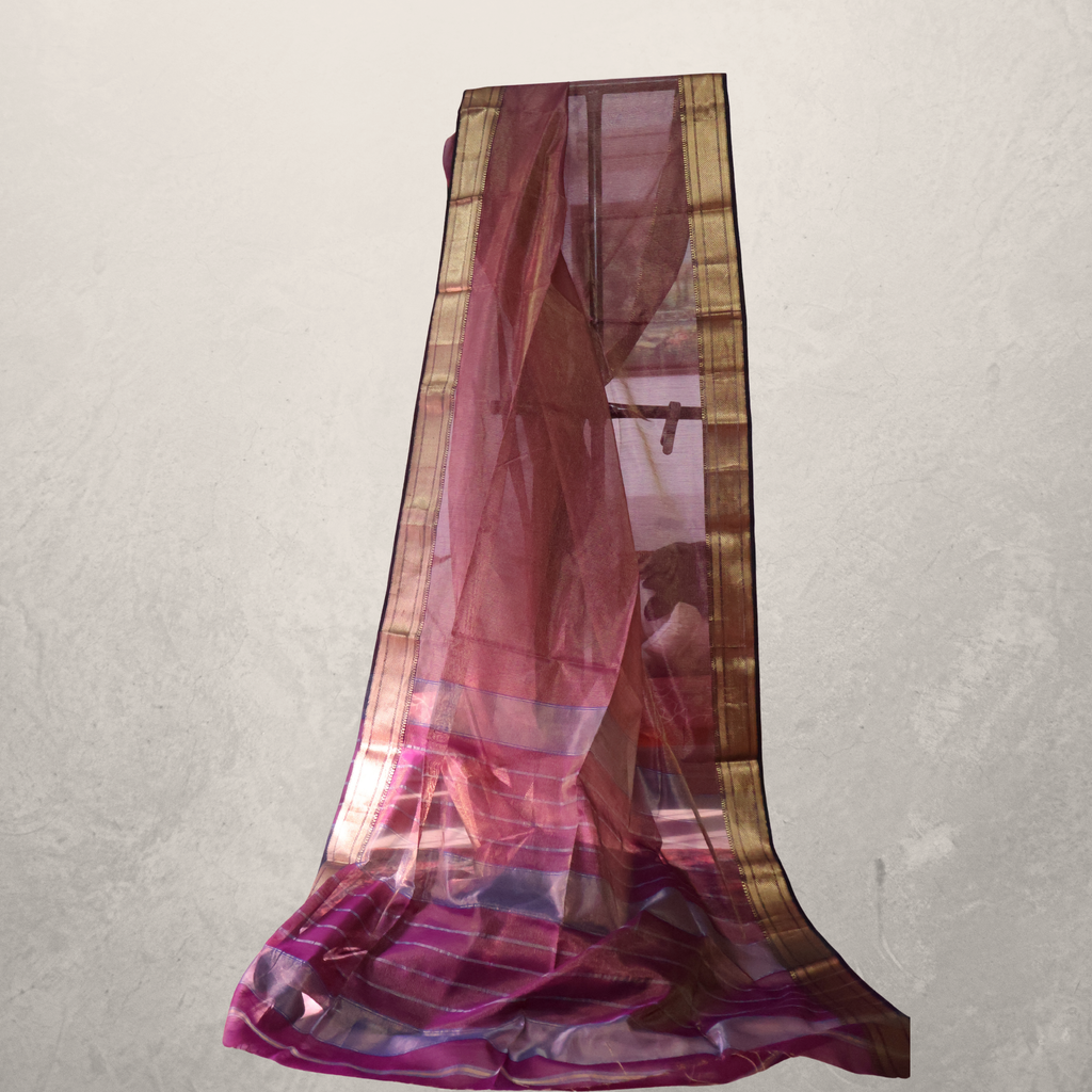 Maheshwari Handloom Saree with Flower Buti Pallu & Golden Thread | Elegant Silk-Cotton Weave