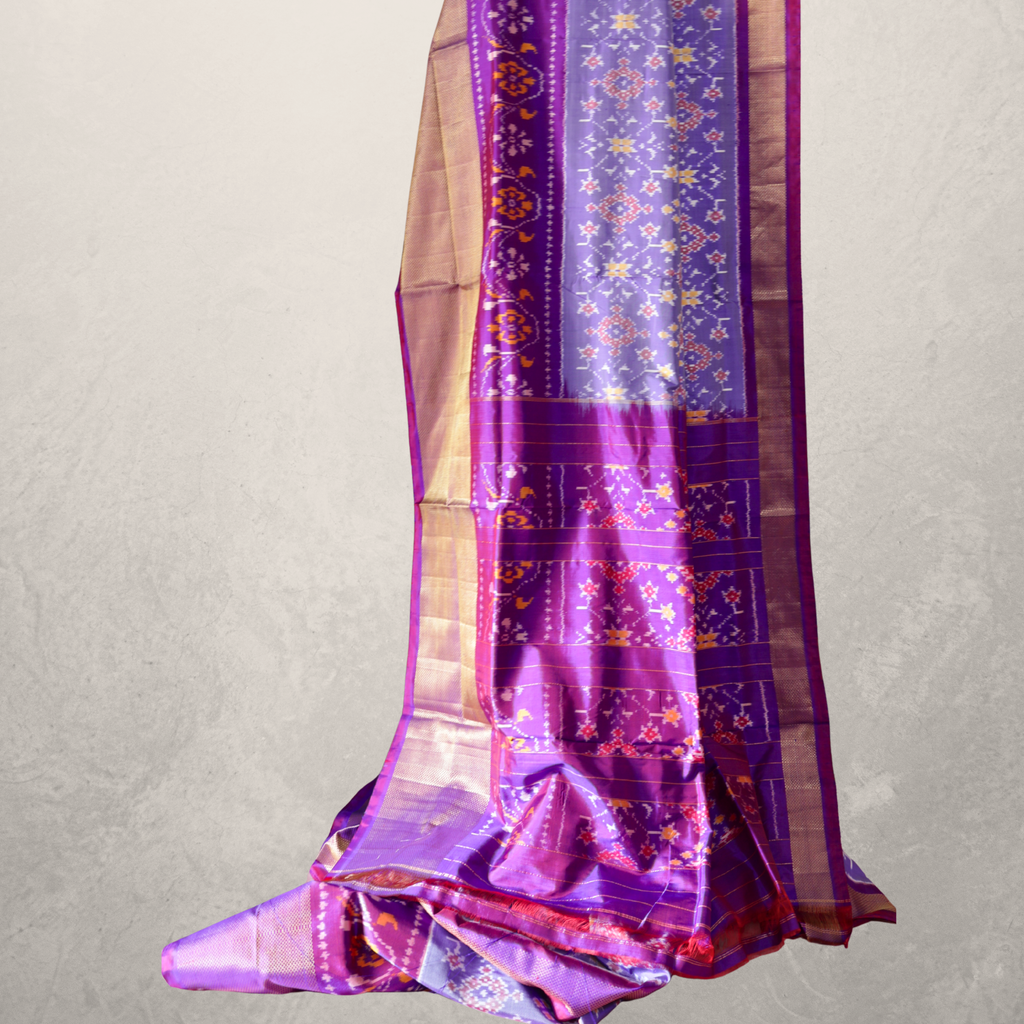 Pure Silk Pochampally Ikat Saree in Mauve with Purple Chatai Border