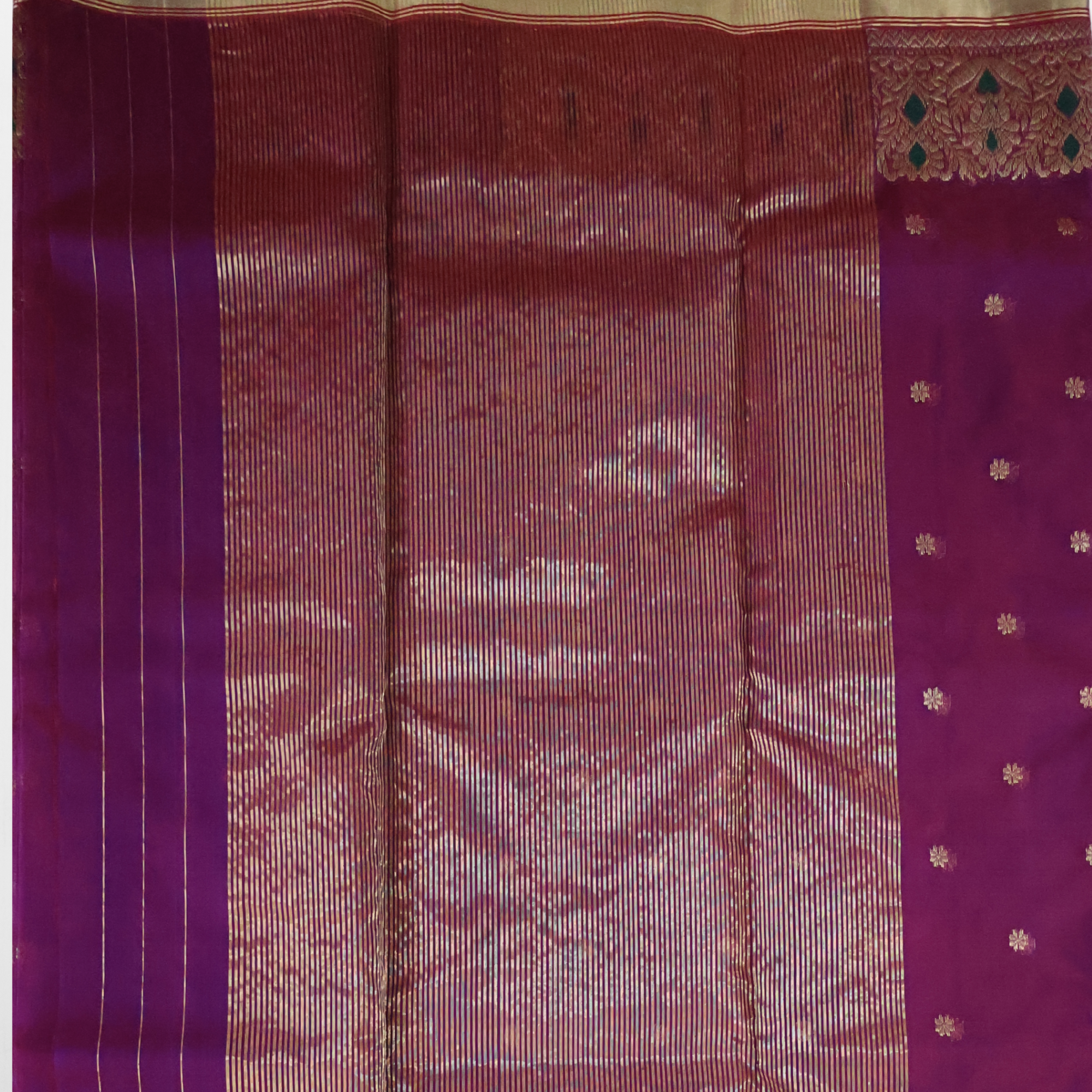 Royal Purple Katan Silk Chanderi Saree with Patella Border & Gold Zari Motifs