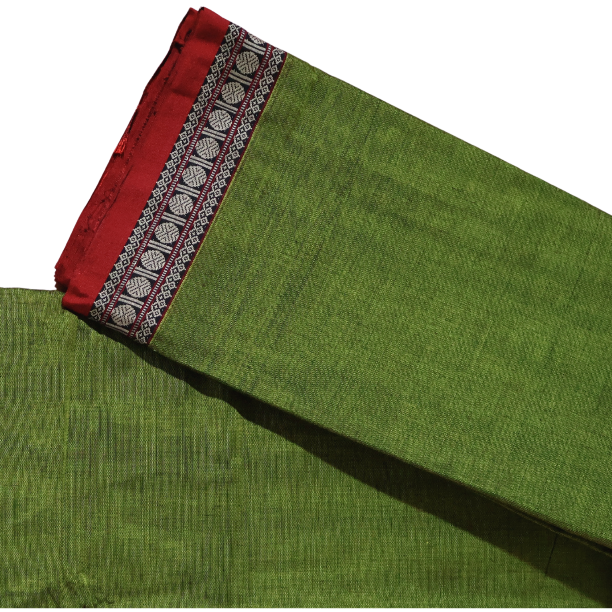 Green Handloom Narayanpet Cotton Saree with Red & Black Geometric Border | Traditional Everyday Cotton Saree