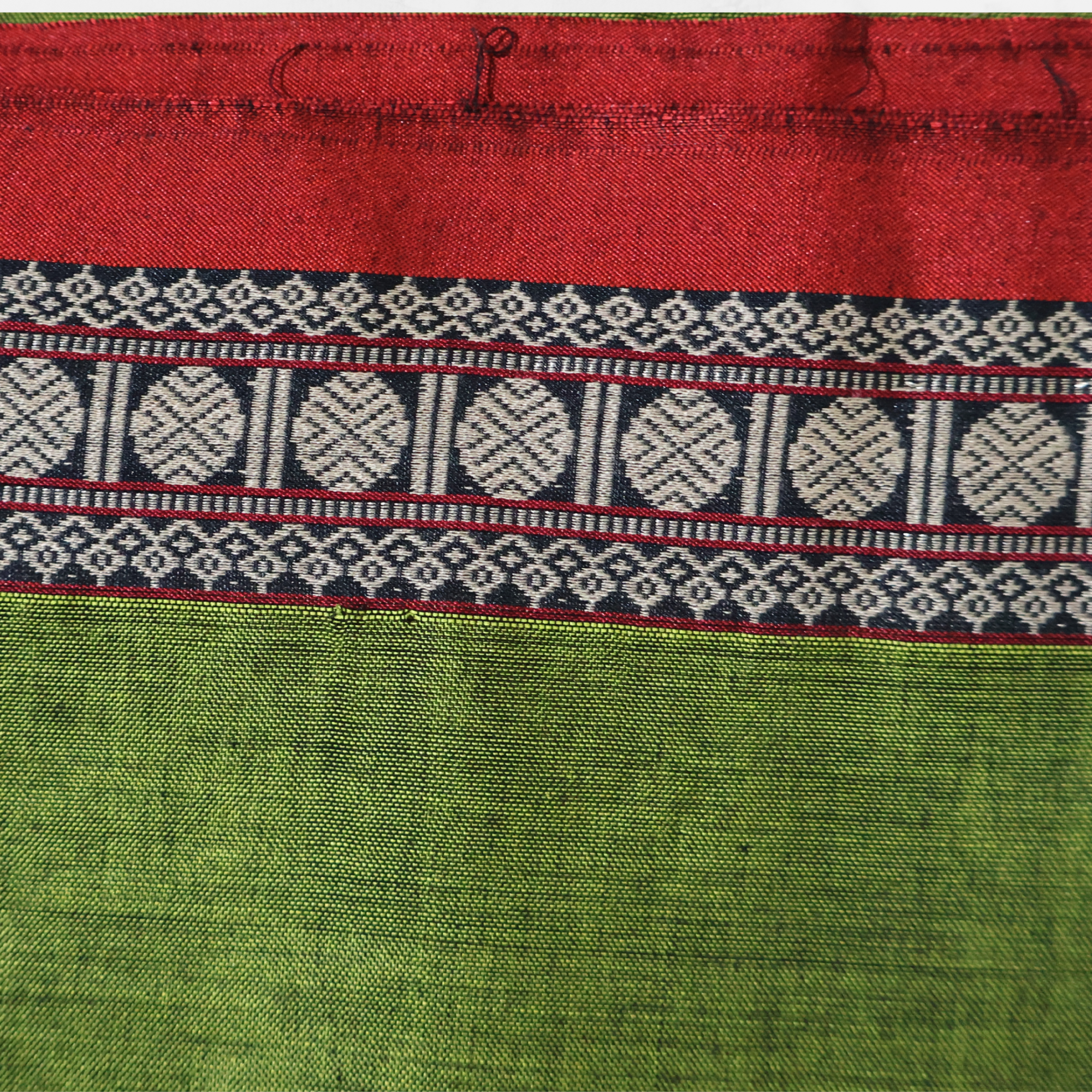 Green Handloom Narayanpet Cotton Saree with Red & Black Geometric Border | Traditional Everyday Cotton Saree