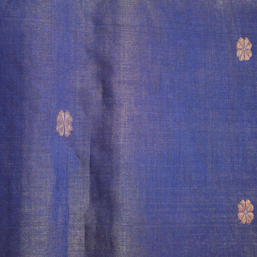Deep Indigo Maheshwari Silk Cotton Saree with Gold Butti and Subtle Zari Border