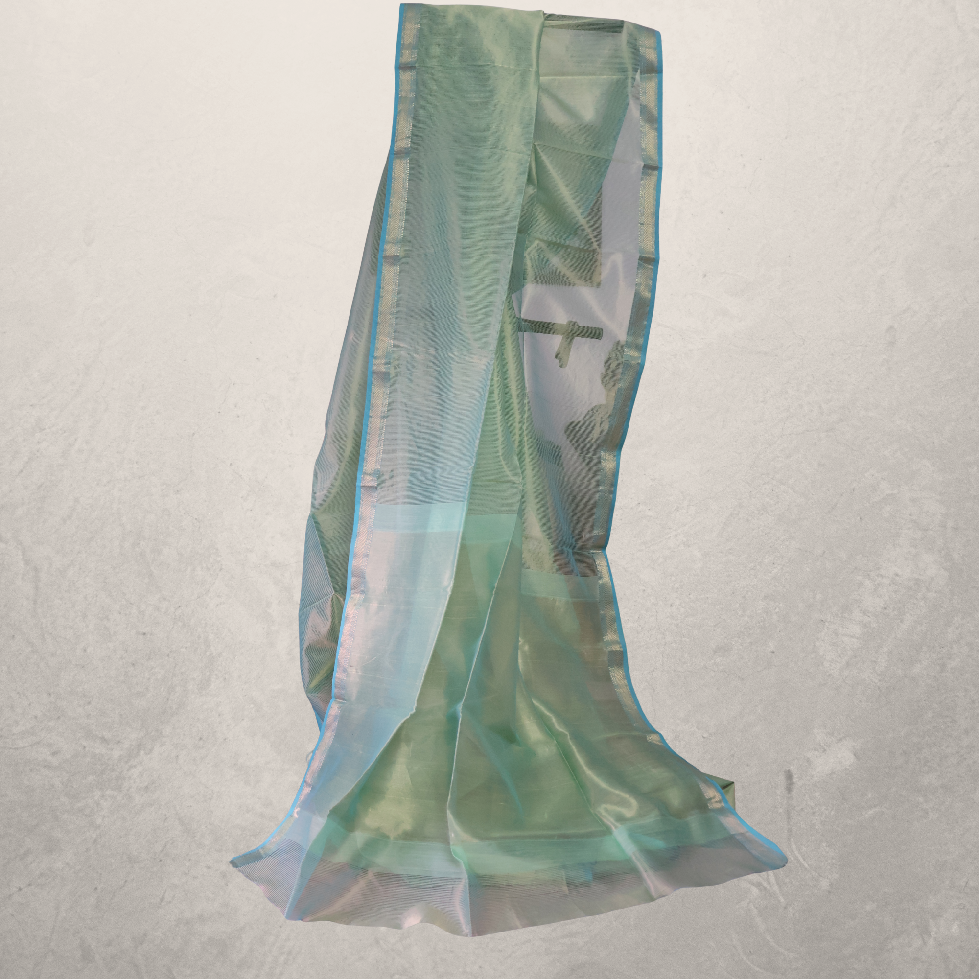 Pale Green Maheshwari Silk Cotton Saree with Sky Blue Border and Subtle Zari Weave
