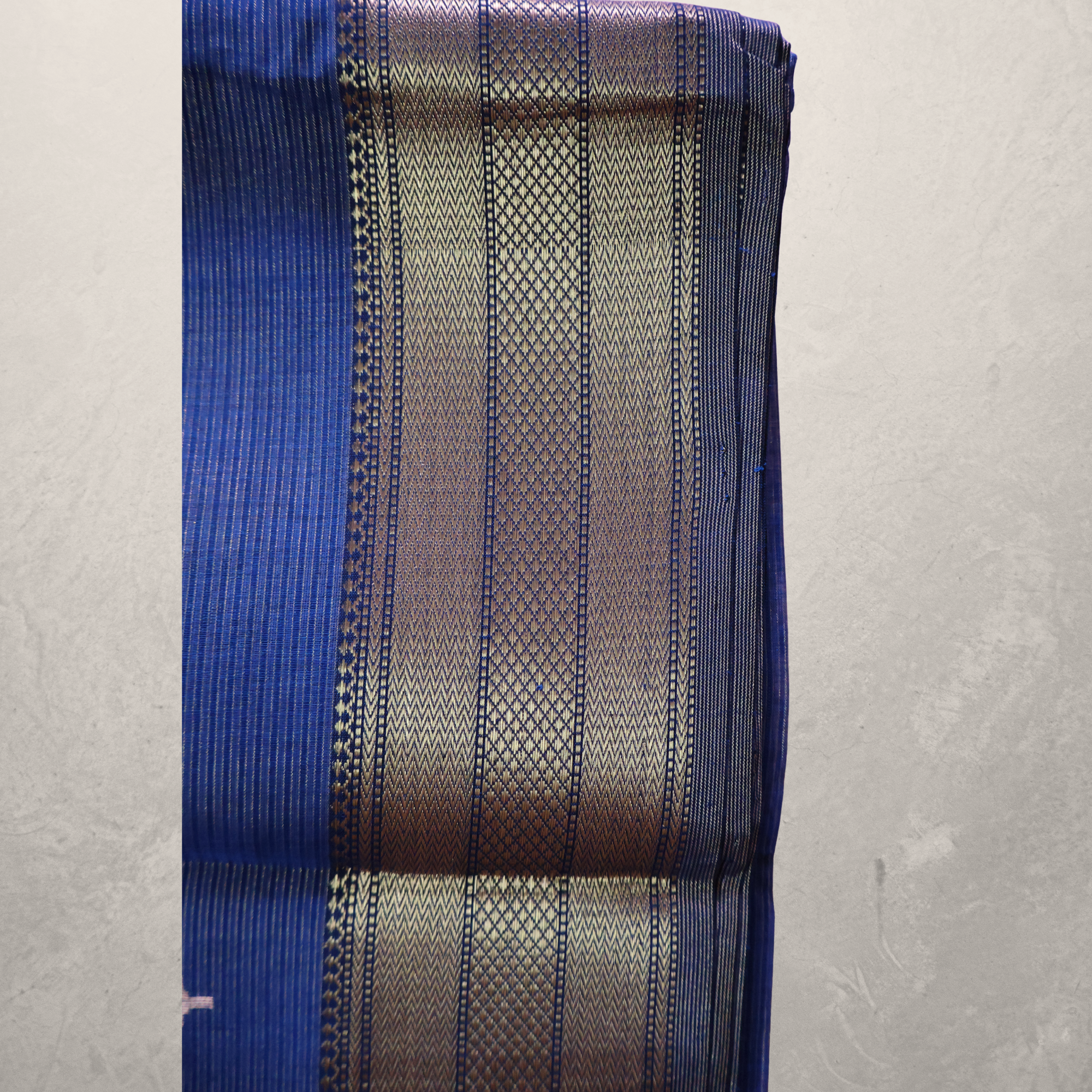 Navy Blue Maheshwari Silk Cotton Saree with Gold Butti and Rich Zari Border
