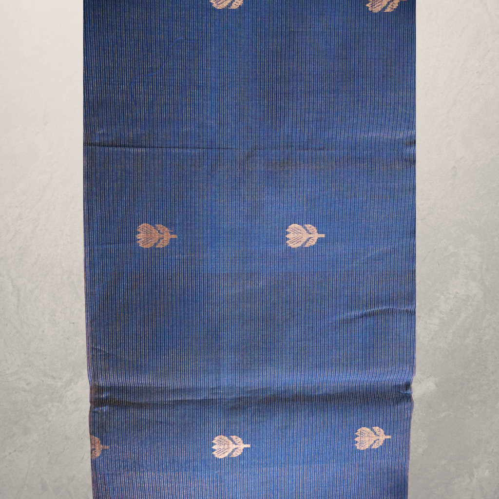 Navy Blue Maheshwari Silk Cotton Saree with Gold Butti and Rich Zari Border