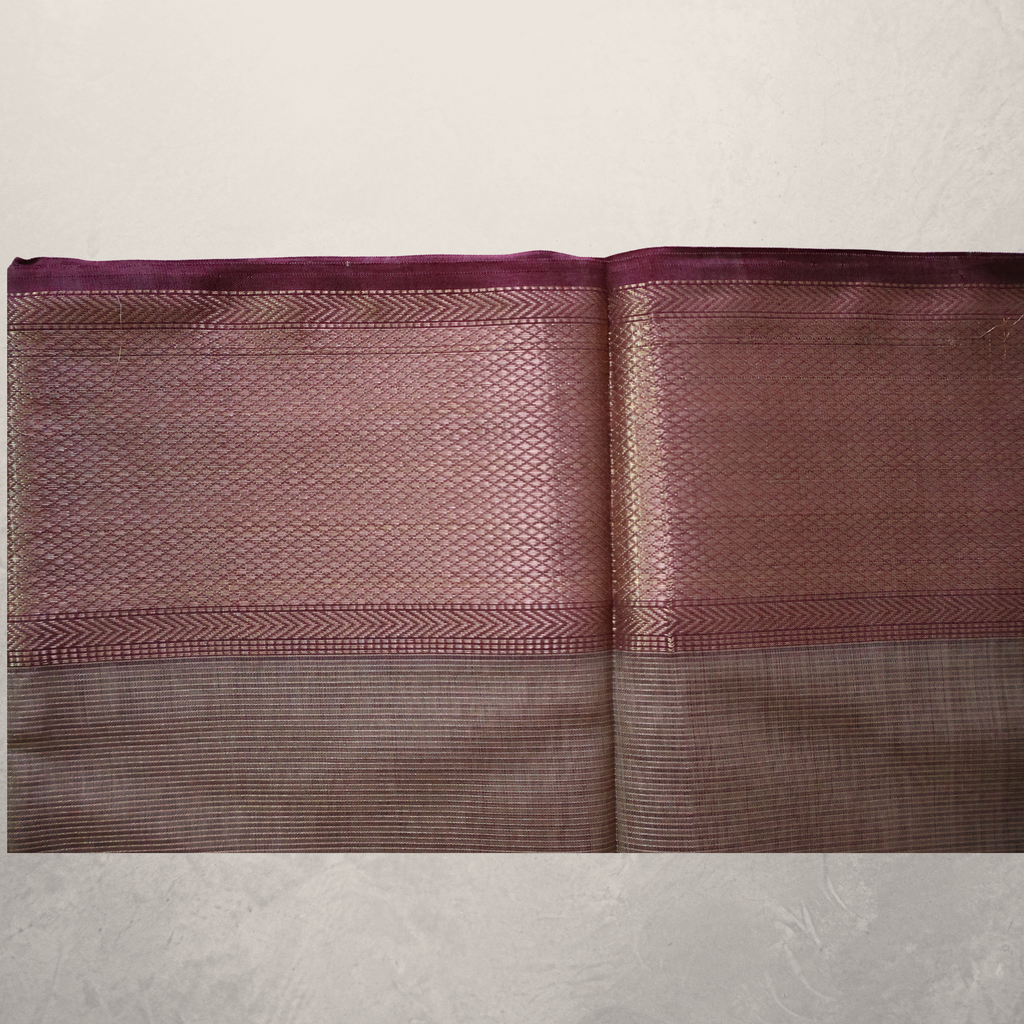 Wine Maroon Maheshwari Silk Cotton Saree with Antique Gold Zari Border and Woven Pallu
