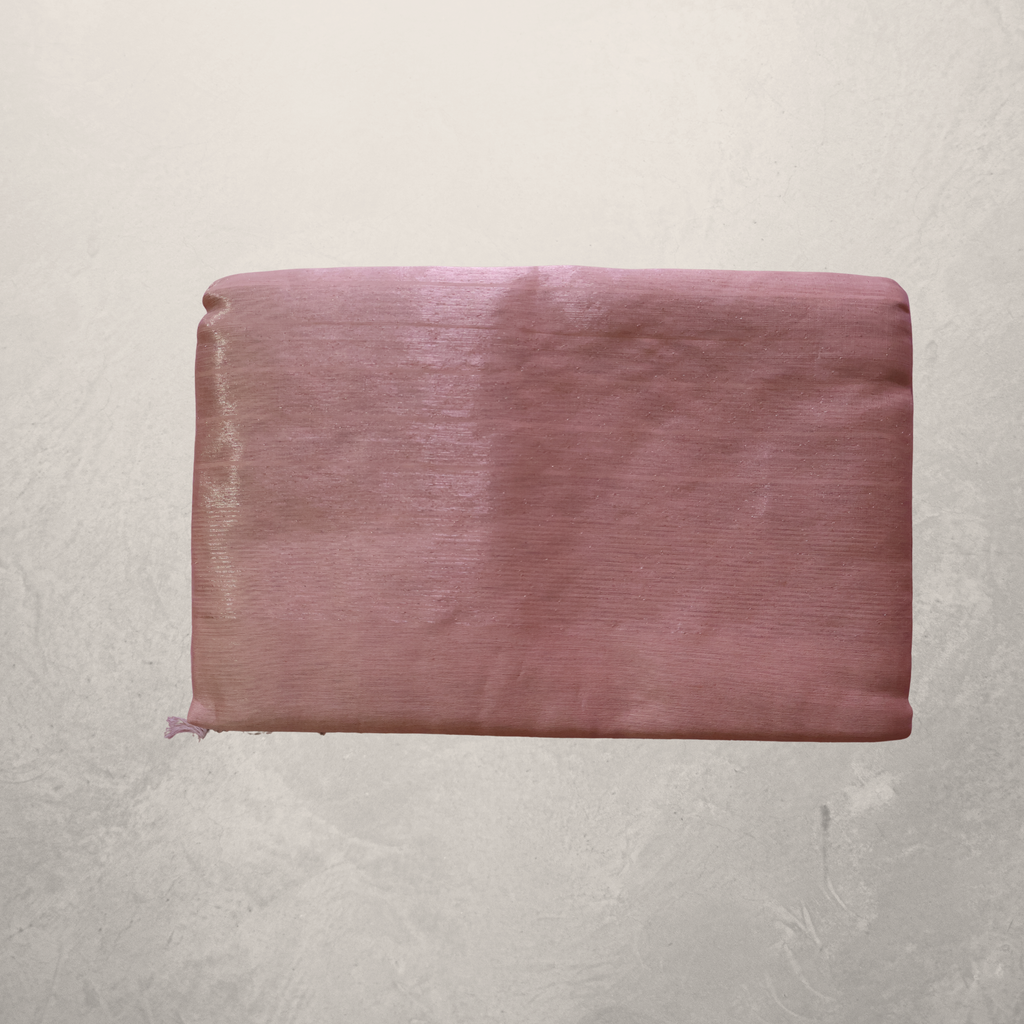 Blush Pink Tissue Maheshwari Silk Cotton Saree with Soft Gold Zari Border