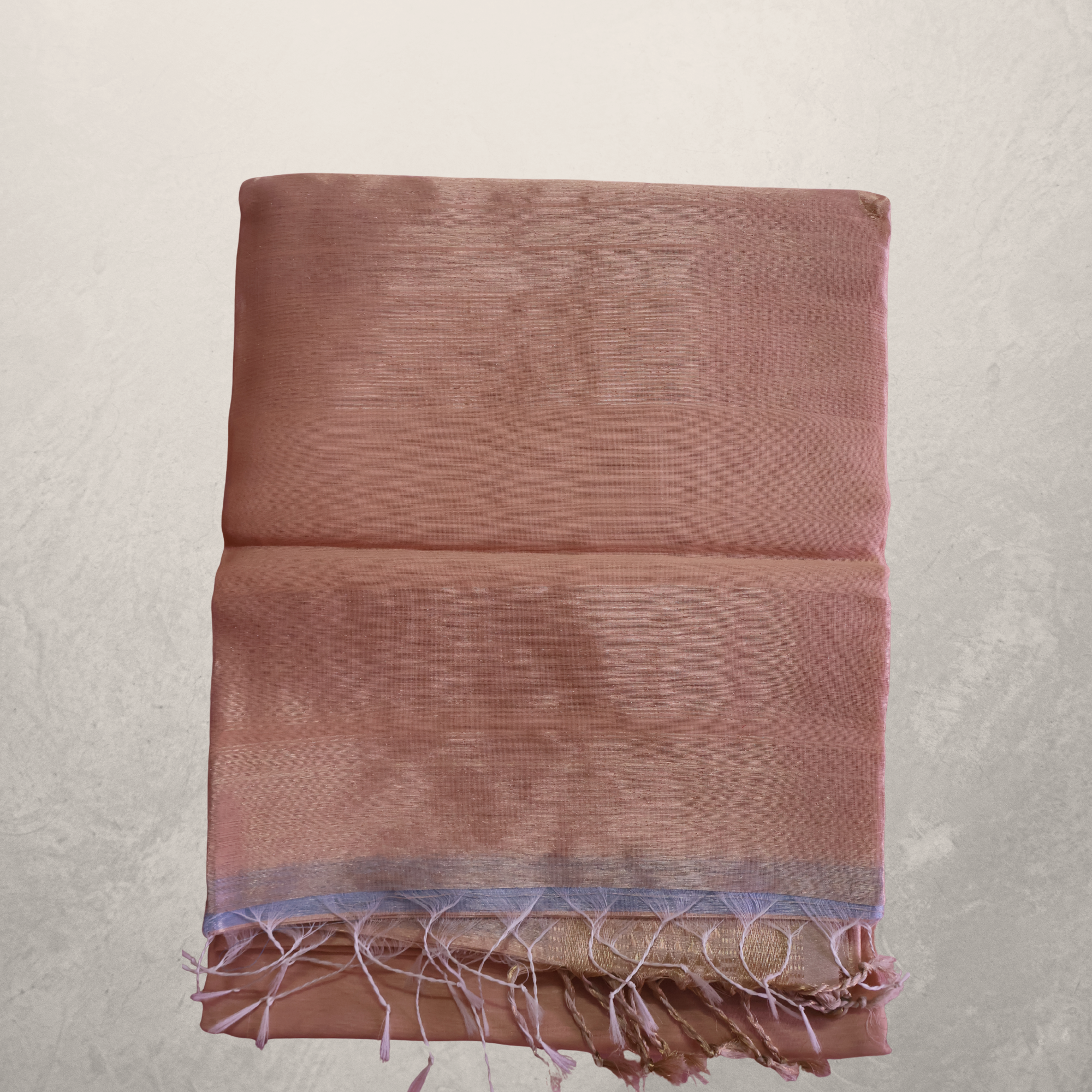 Blush Pink Tissue Maheshwari Silk Cotton Saree with Soft Gold Zari Border