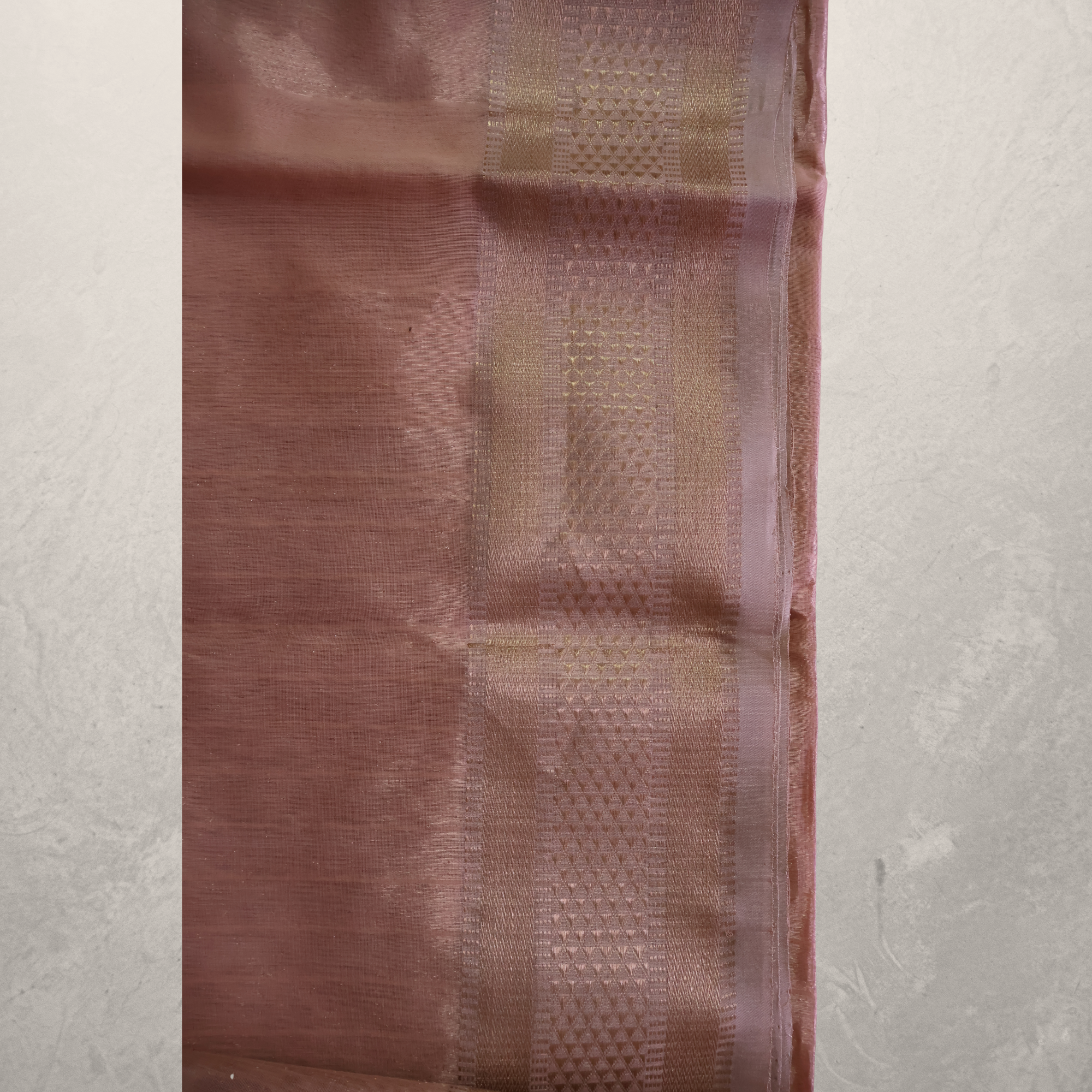 Blush Pink Tissue Maheshwari Silk Cotton Saree with Soft Gold Zari Border