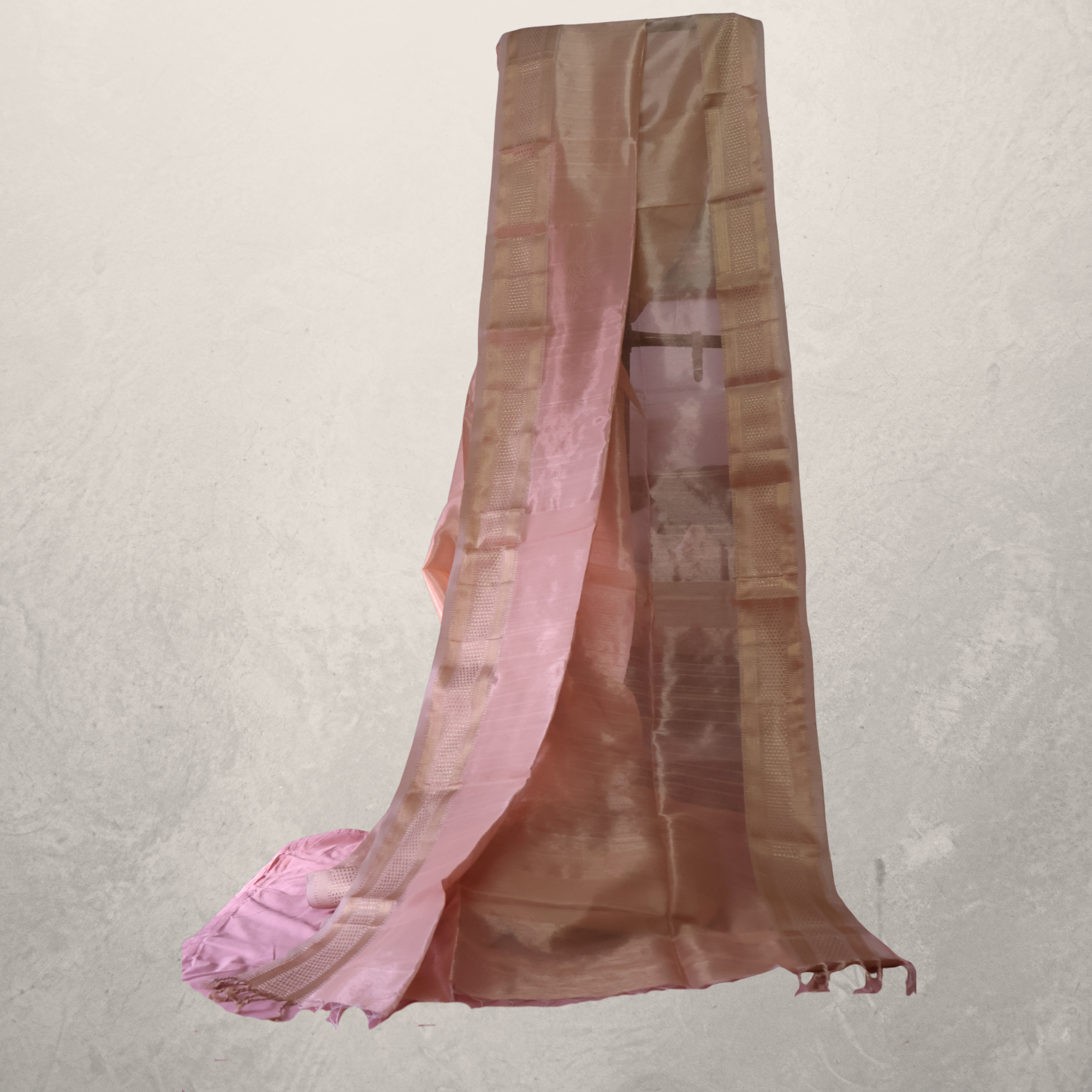 Blush Pink Tissue Maheshwari Silk Cotton Saree with Soft Gold Zari Border