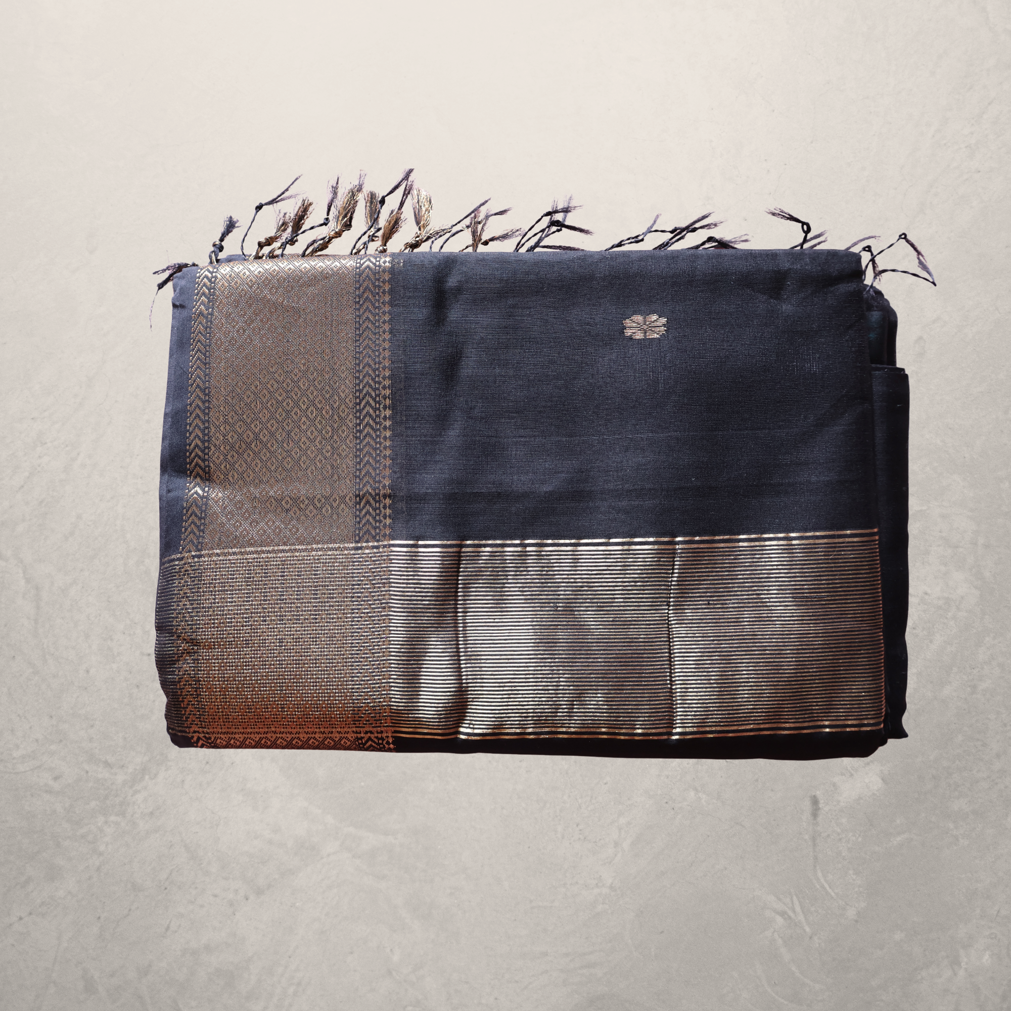 Classic Black Maheshwari Silk Cotton Saree with Gold Butti and Rich Zari Border