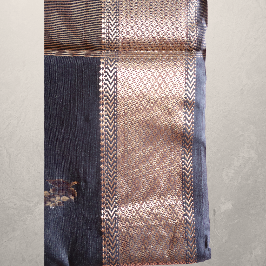 Classic Black Maheshwari Silk Cotton Saree with Gold Butti and Rich Zari Border