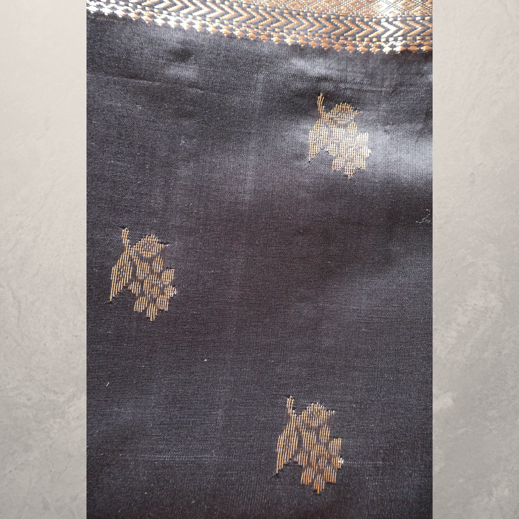 Classic Black Maheshwari Silk Cotton Saree with Gold Butti and Rich Zari Border