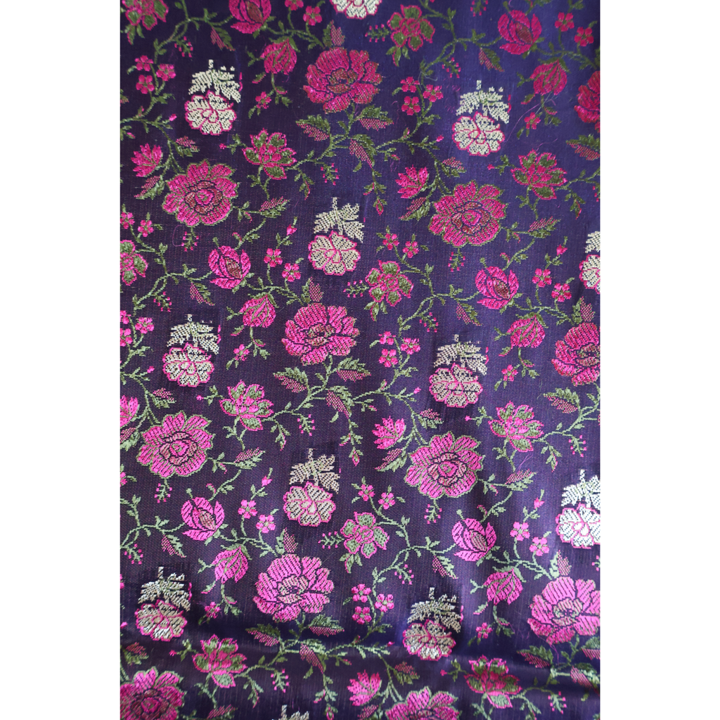 Navy Blue & Rani Pink Banarasi Mashru Silk Saree with Floral Jamawar Weave