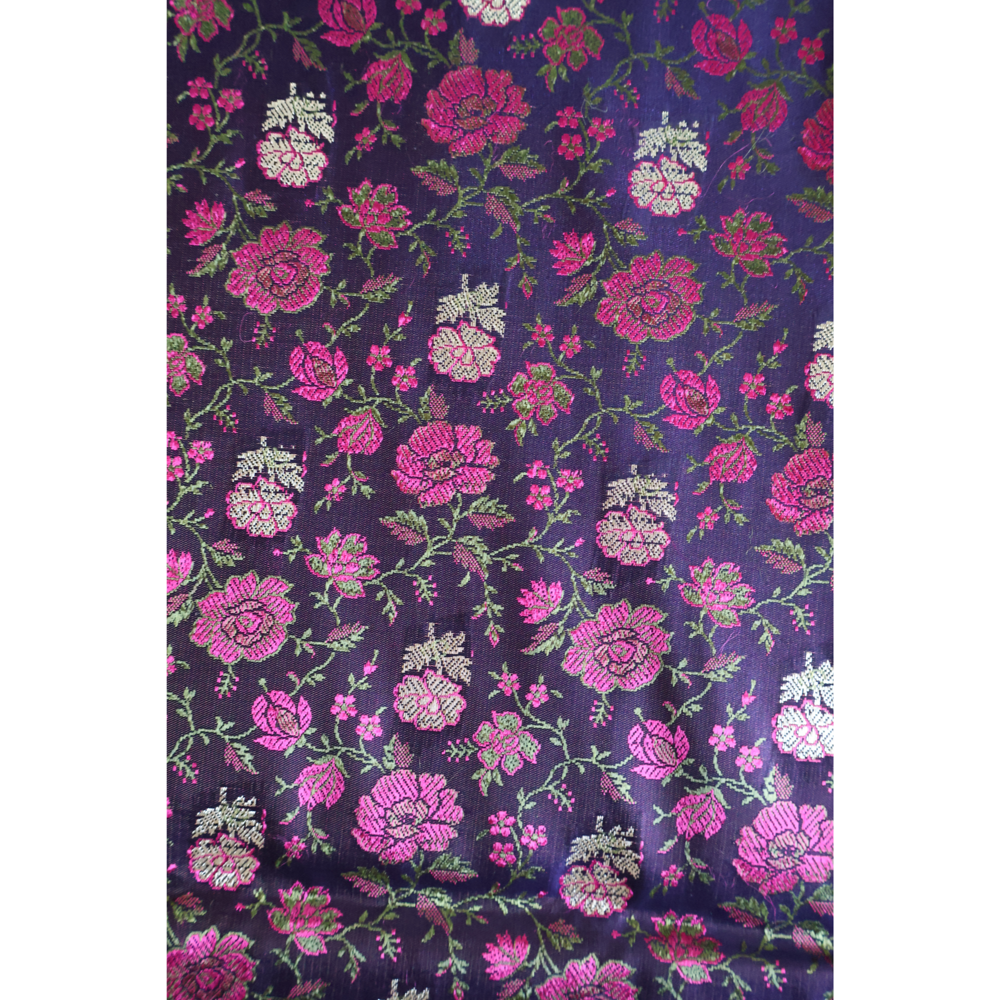 Navy Blue & Rani Pink Banarasi Mashru Silk Saree with Floral Jamawar Weave