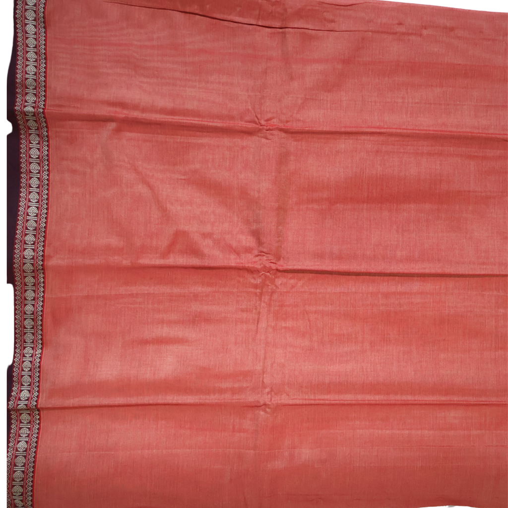 Peach Handloom Narayanpet Cotton Saree with Maroon Geometric Border | Classic Everyday Cotton Saree