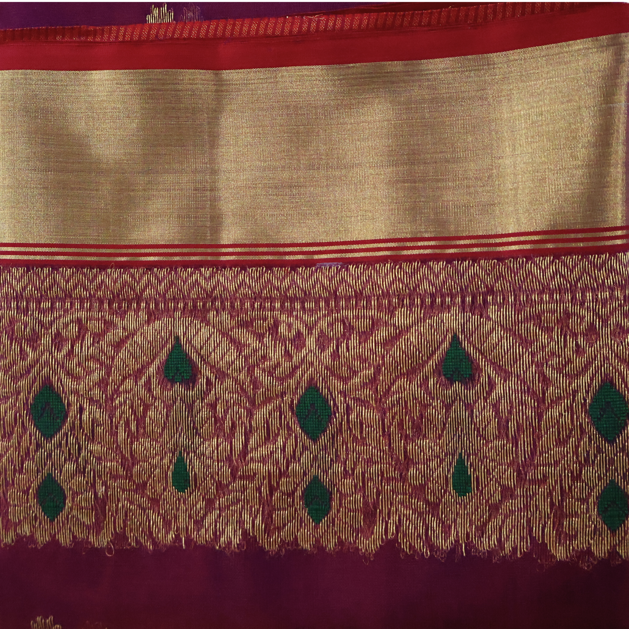 Royal Purple Katan Silk Chanderi Saree with Patella Border & Gold Zari Motifs