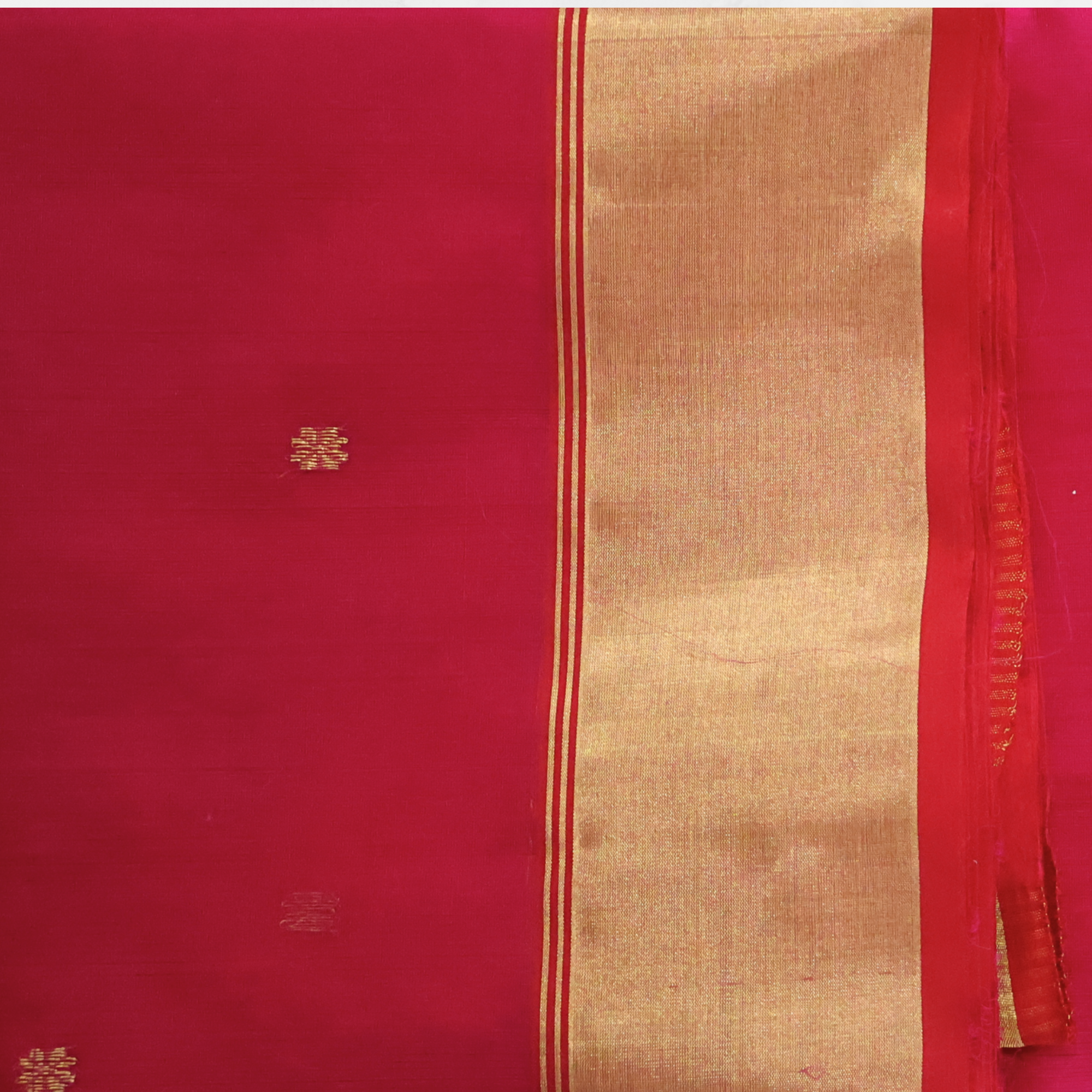 Bright Pink Katan Silk Chanderi Saree with Gold Zari Floral Butti & Classic Border