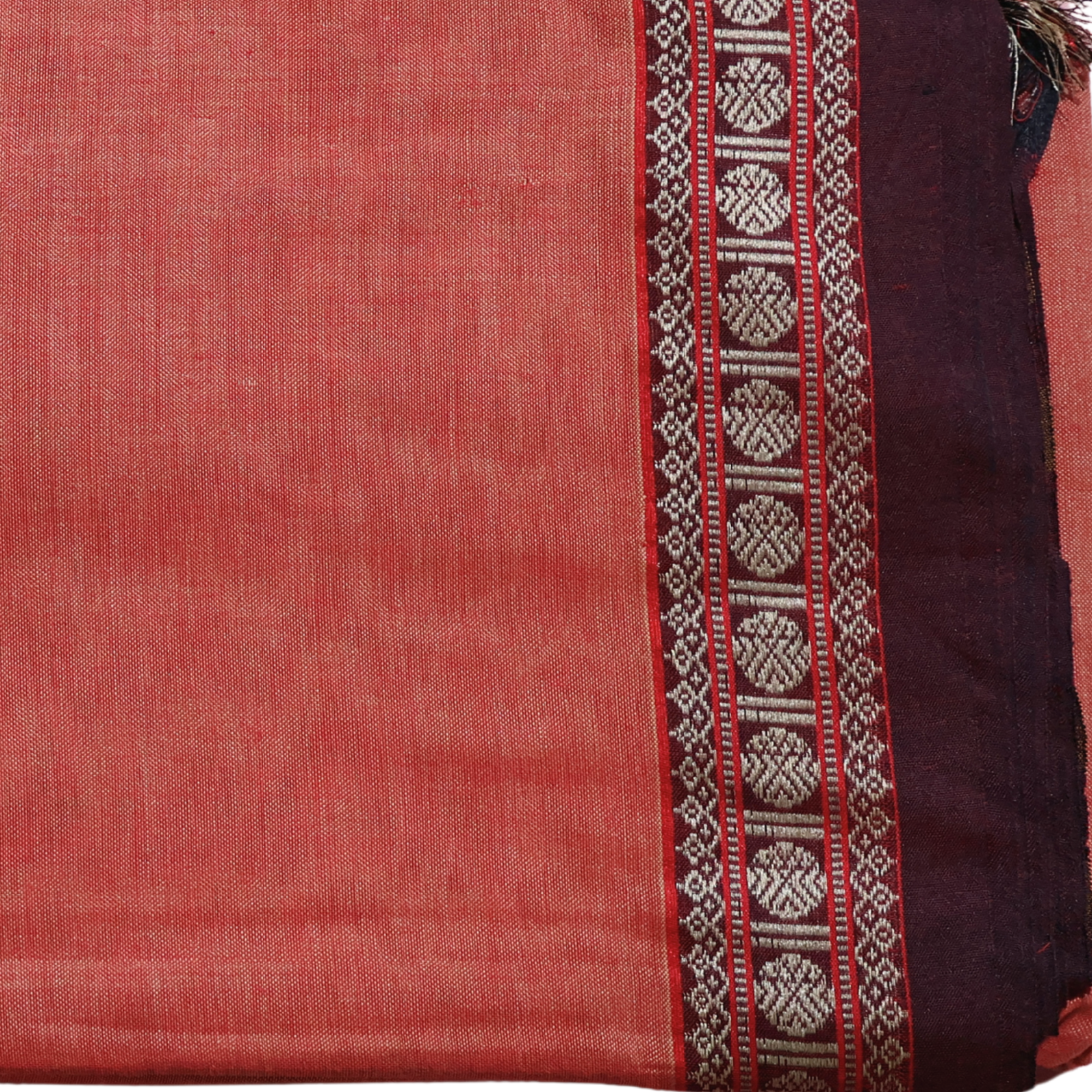 Peach Handloom Narayanpet Cotton Saree with Maroon Geometric Border | Classic Everyday Cotton Saree