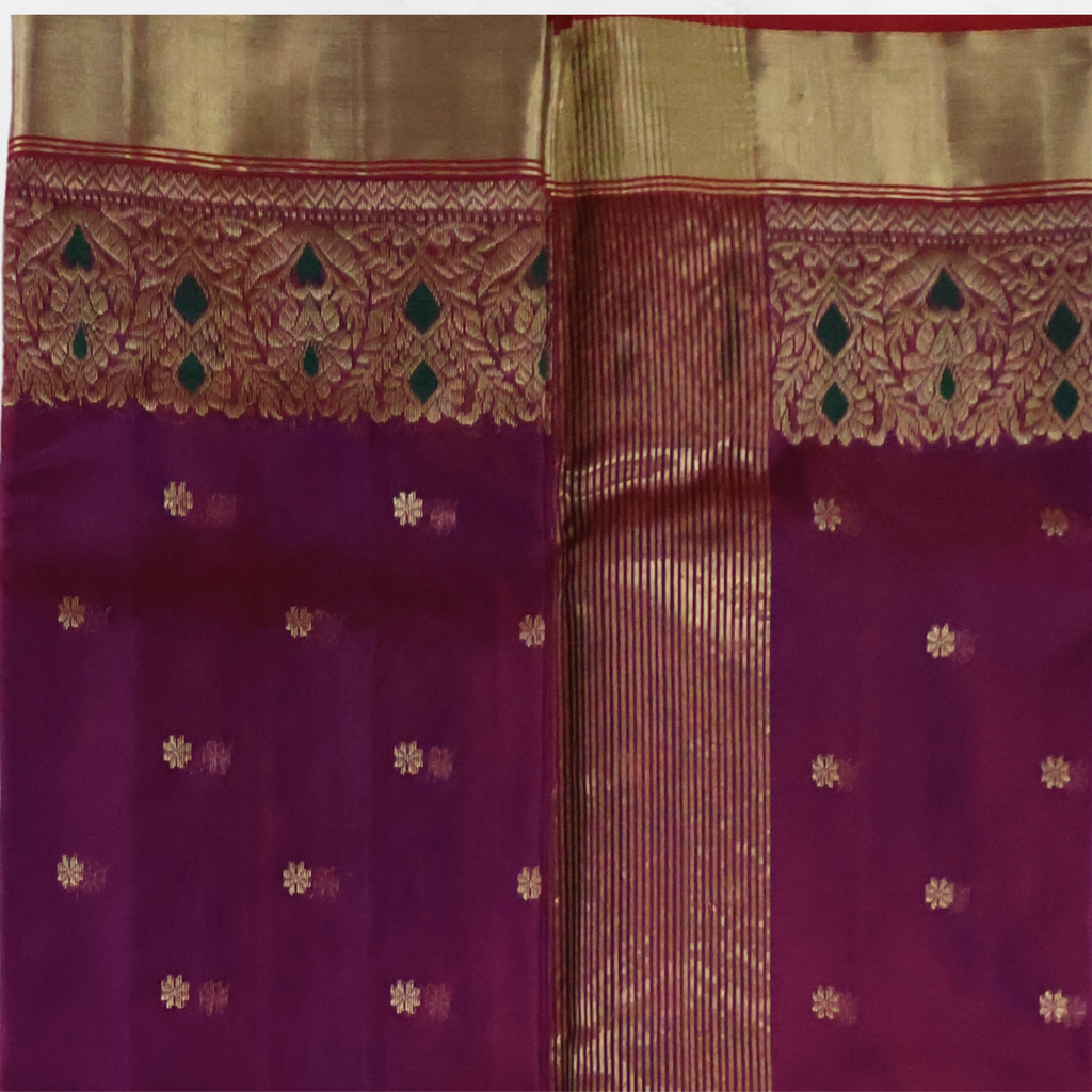 Royal Purple Katan Silk Chanderi Saree with Patella Border & Gold Zari Motifs