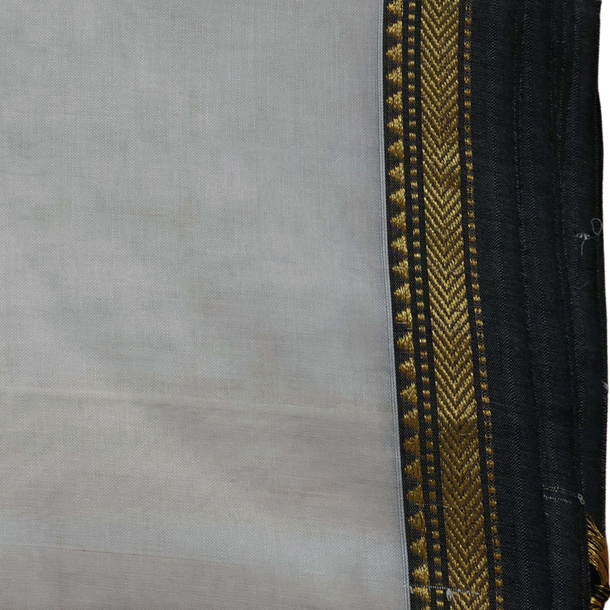 Off-White Handloom Narayanpet Cotton Saree with Black & Gold Temple Border | Classic South Indian Cotton Saree