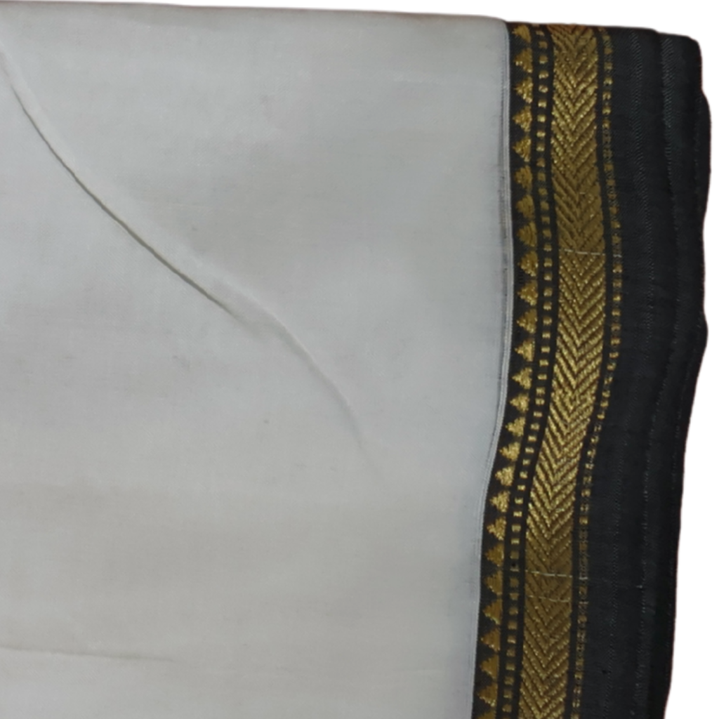 Off-White Handloom Narayanpet Cotton Saree with Black & Gold Temple Border | Classic South Indian Cotton Saree