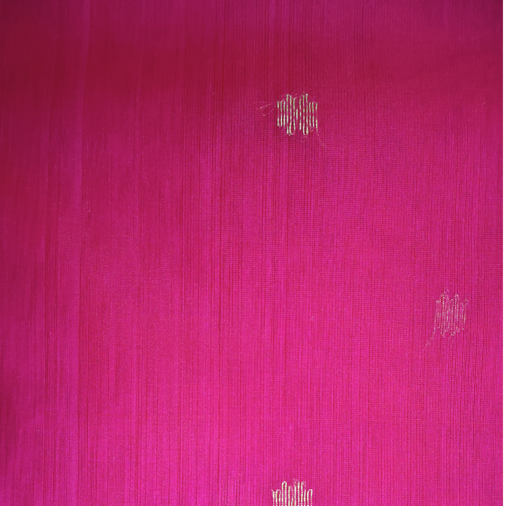 Bright Pink Katan Silk Chanderi Saree with Gold Zari Floral Butti & Classic Border