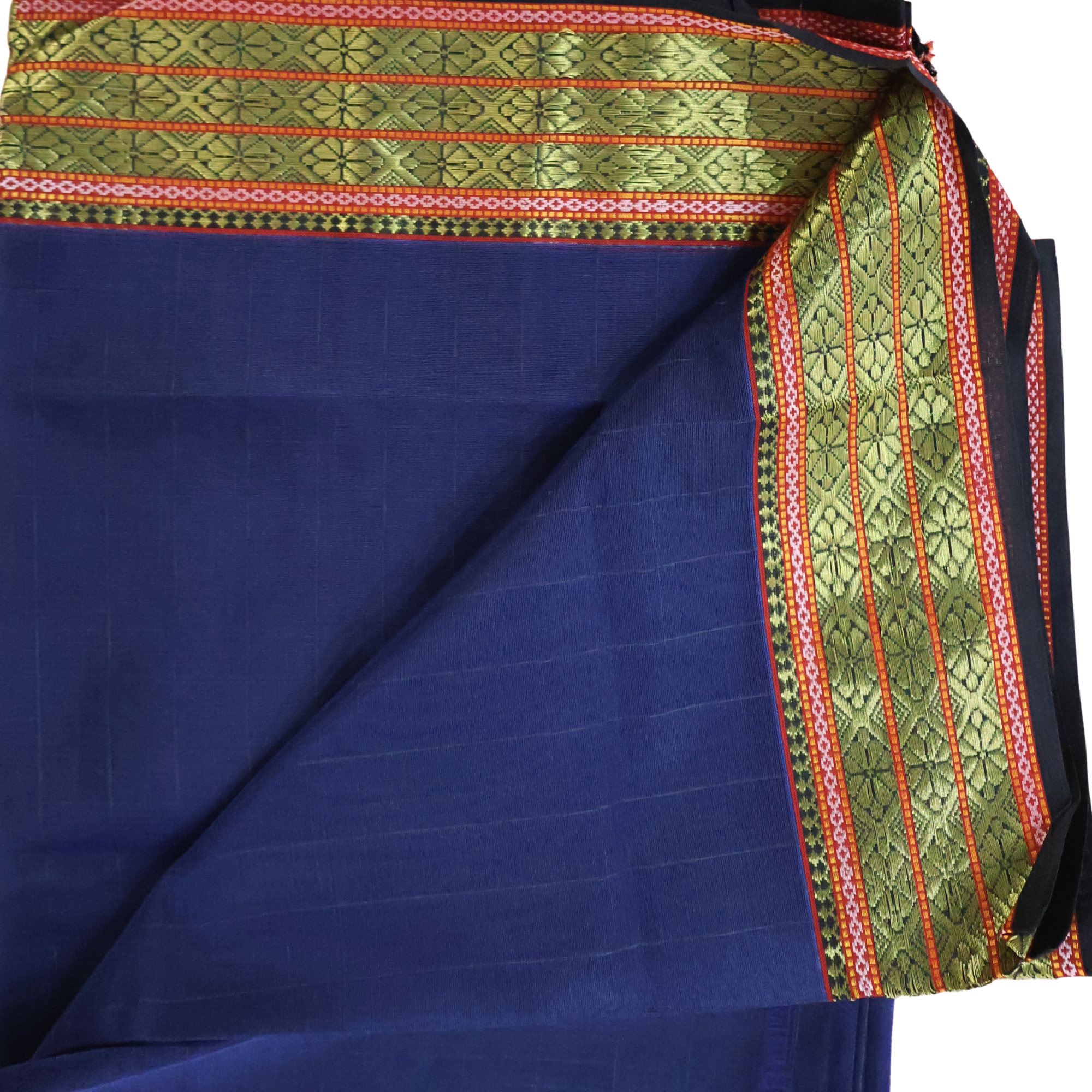 Deep Indigo Induri Silk-Cotton Saree with Traditional Rui-Phool & Zari Border