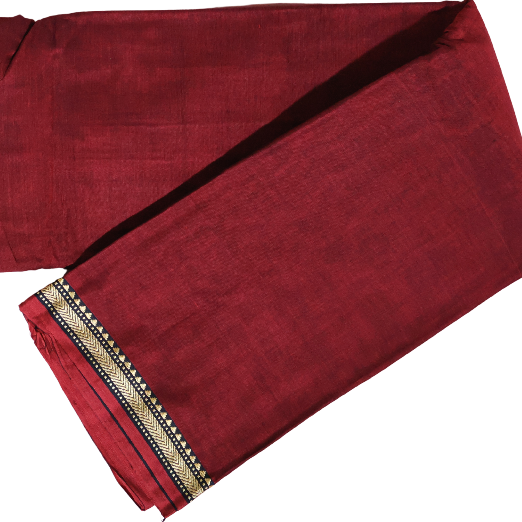 Deep Red Handloom Narayanpet Cotton Saree with Black & Gold Temple Border | Lightweight Traditional Saree