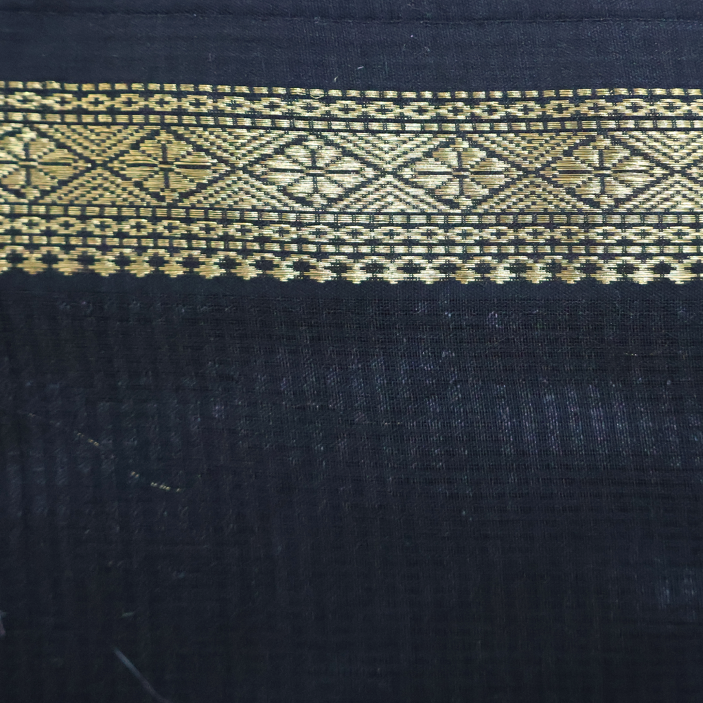 Dark Blue Induri Silk-Cotton Saree with Traditional Rui-Phool Border