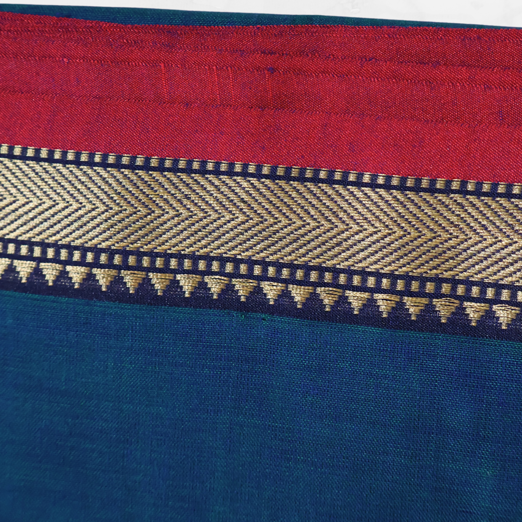 Deep Blue Handloom Narayanpet Cotton Saree with Red & Gold Contrast Border | Lightweight Everyday Wear Saree