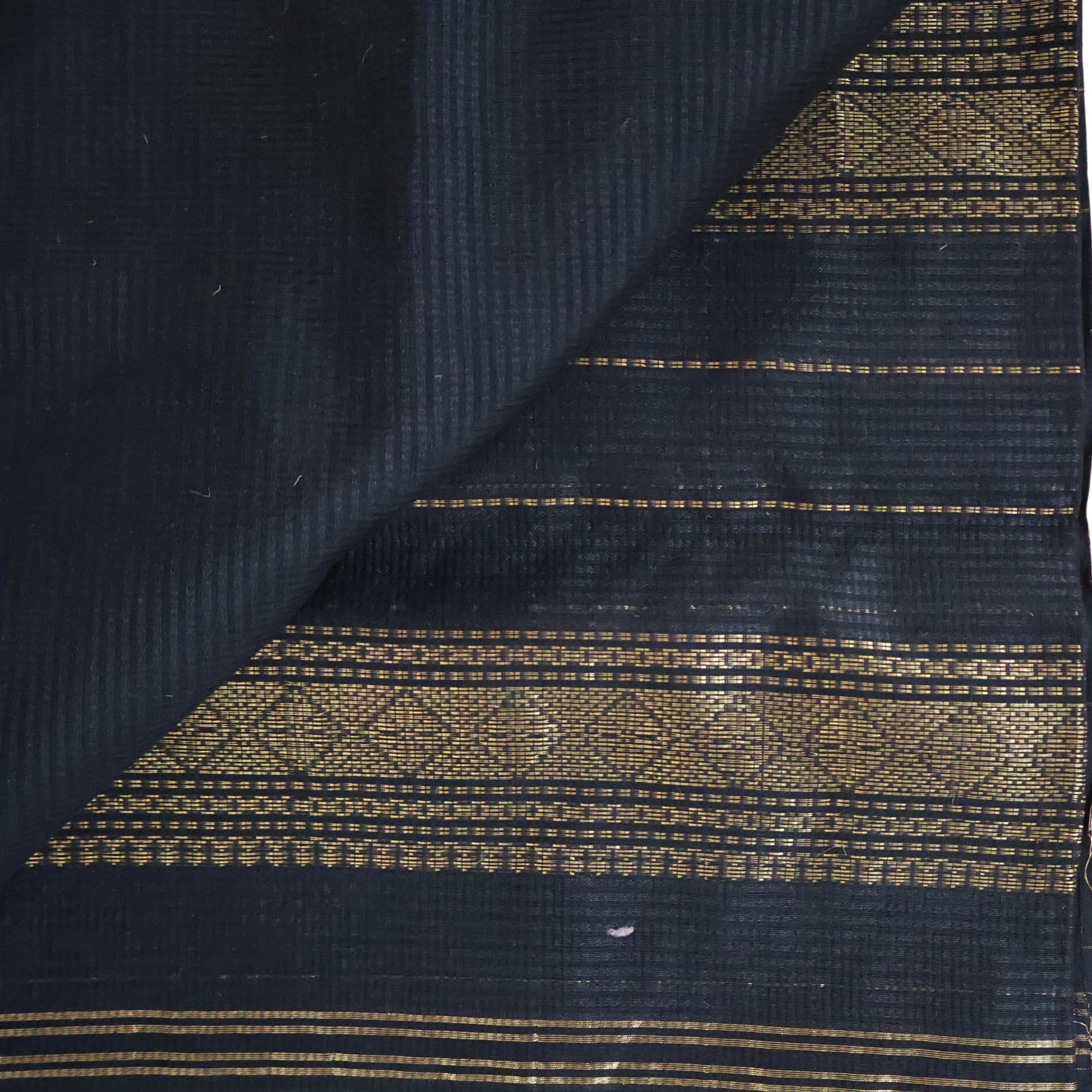 Dark Blue Induri Silk-Cotton Saree with Traditional Rui-Phool Border