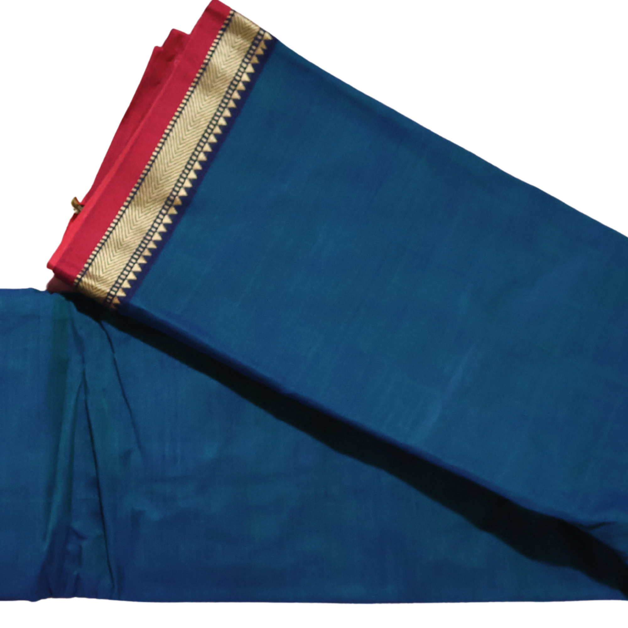 Deep Blue Handloom Narayanpet Cotton Saree with Red & Gold Contrast Border | Lightweight Everyday Wear Saree
