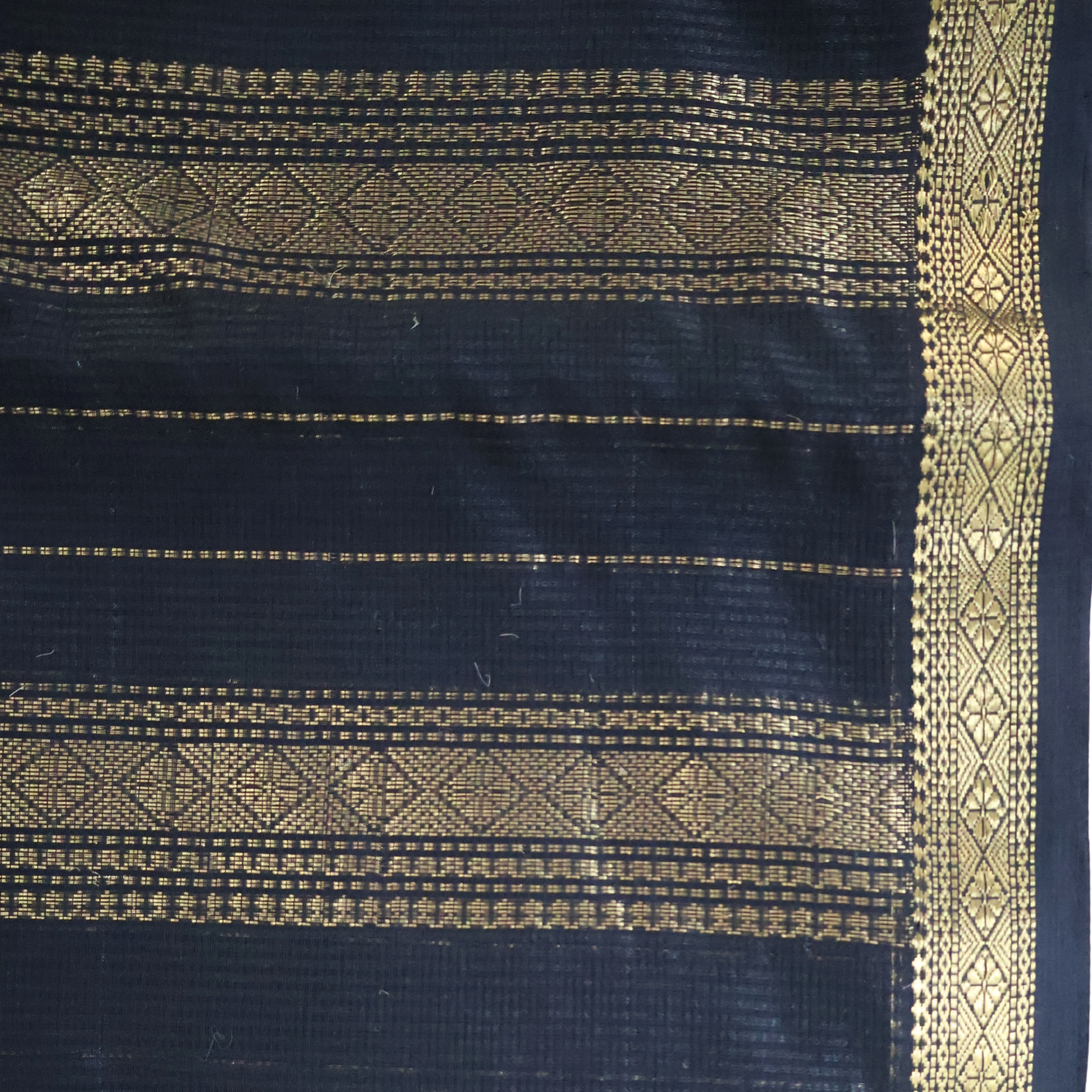 Dark Blue Induri Silk-Cotton Saree with Traditional Rui-Phool Border