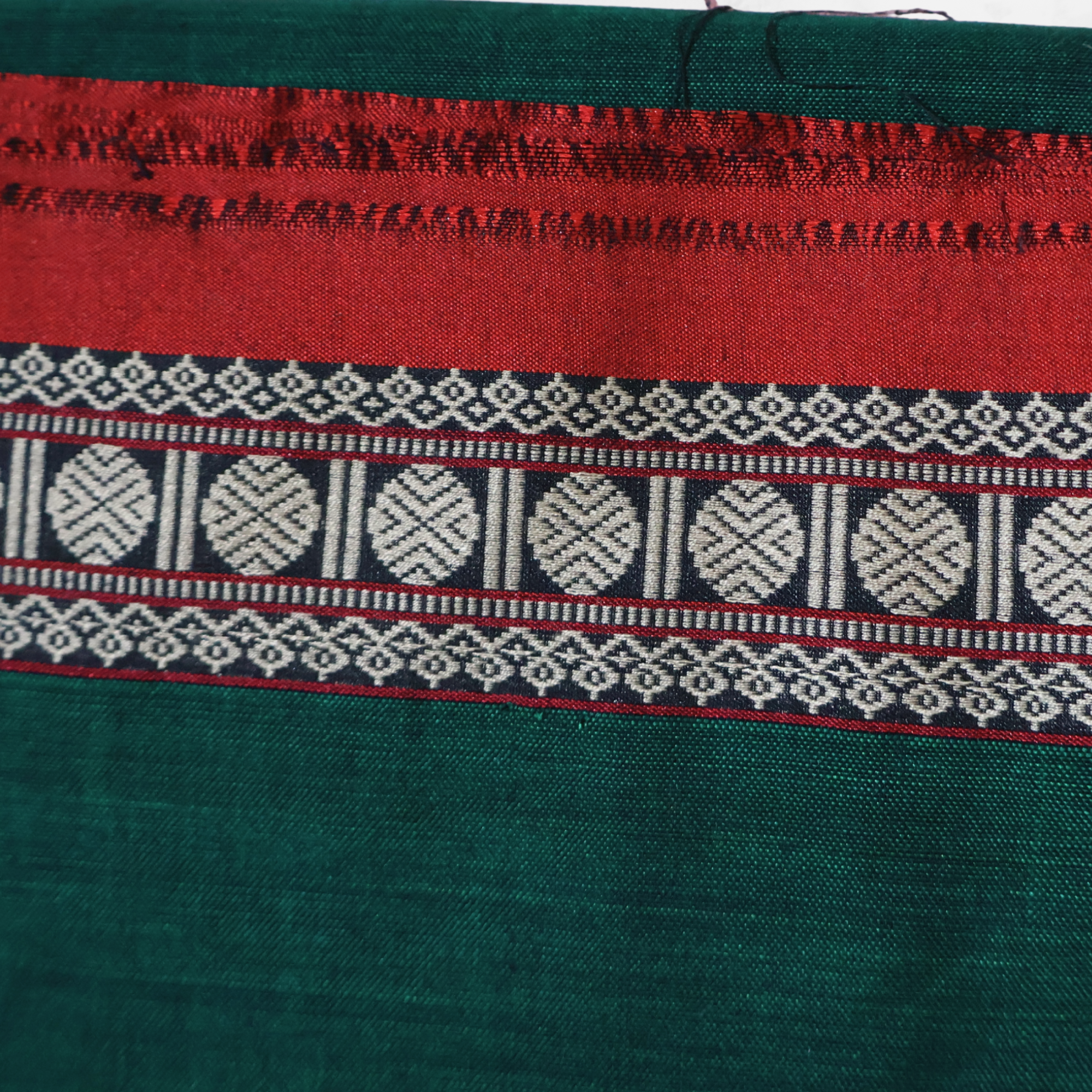 Deep Teal Handloom Narayanpet Cotton Saree with Traditional Red Contrast Border | Lightweight Everyday Saree