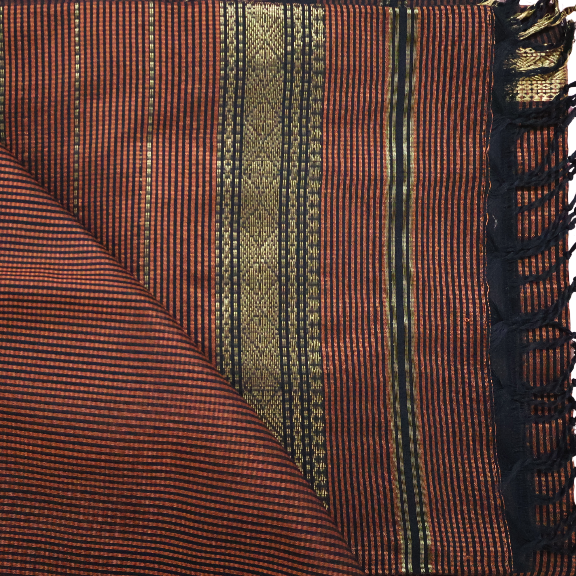 Earthy Brown Induri Silk-Cotton Saree with Fine Stripes & Traditional Zari Border