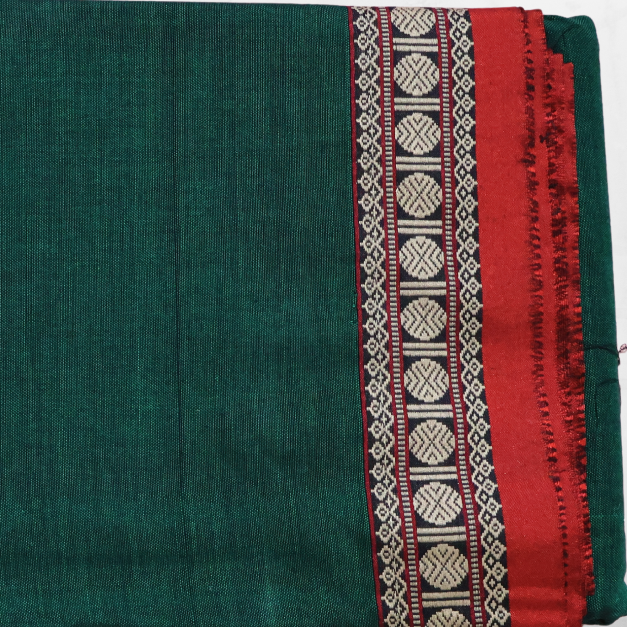 Deep Teal Handloom Narayanpet Cotton Saree with Traditional Red Contrast Border | Lightweight Everyday Saree
