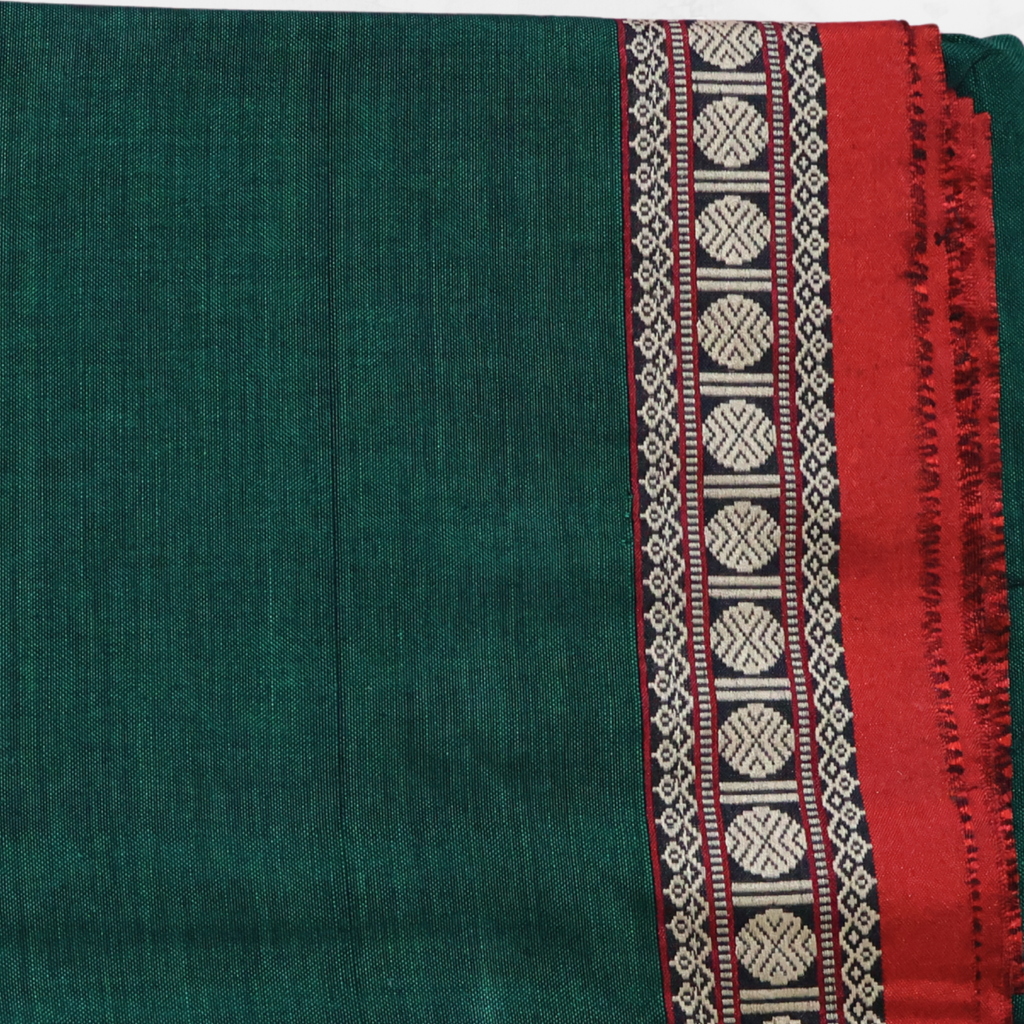 Deep Teal Handloom Narayanpet Cotton Saree with Traditional Red Contrast Border | Lightweight Everyday Saree