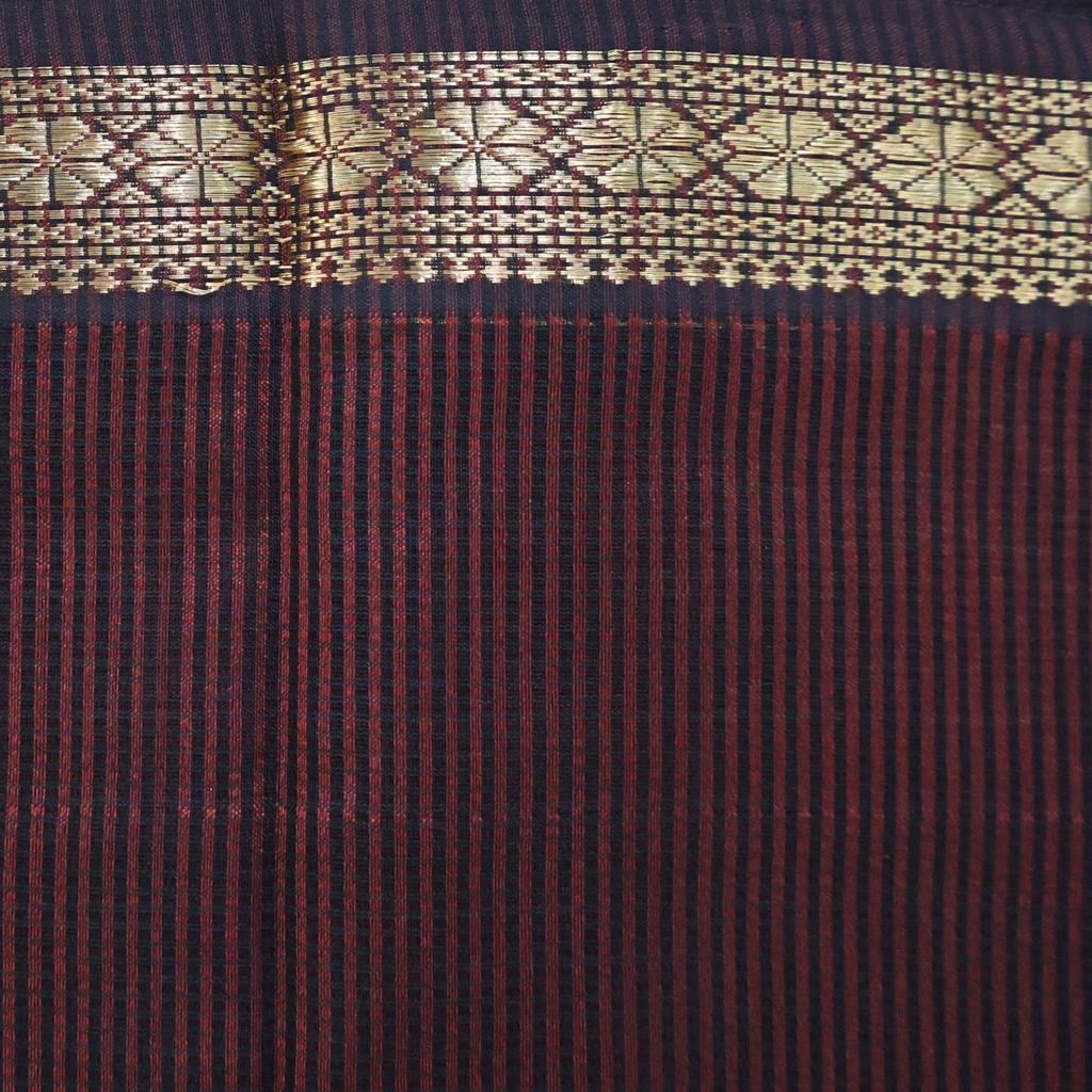 Earthy Brown Induri Silk-Cotton Saree with Fine Stripes & Traditional Zari Border